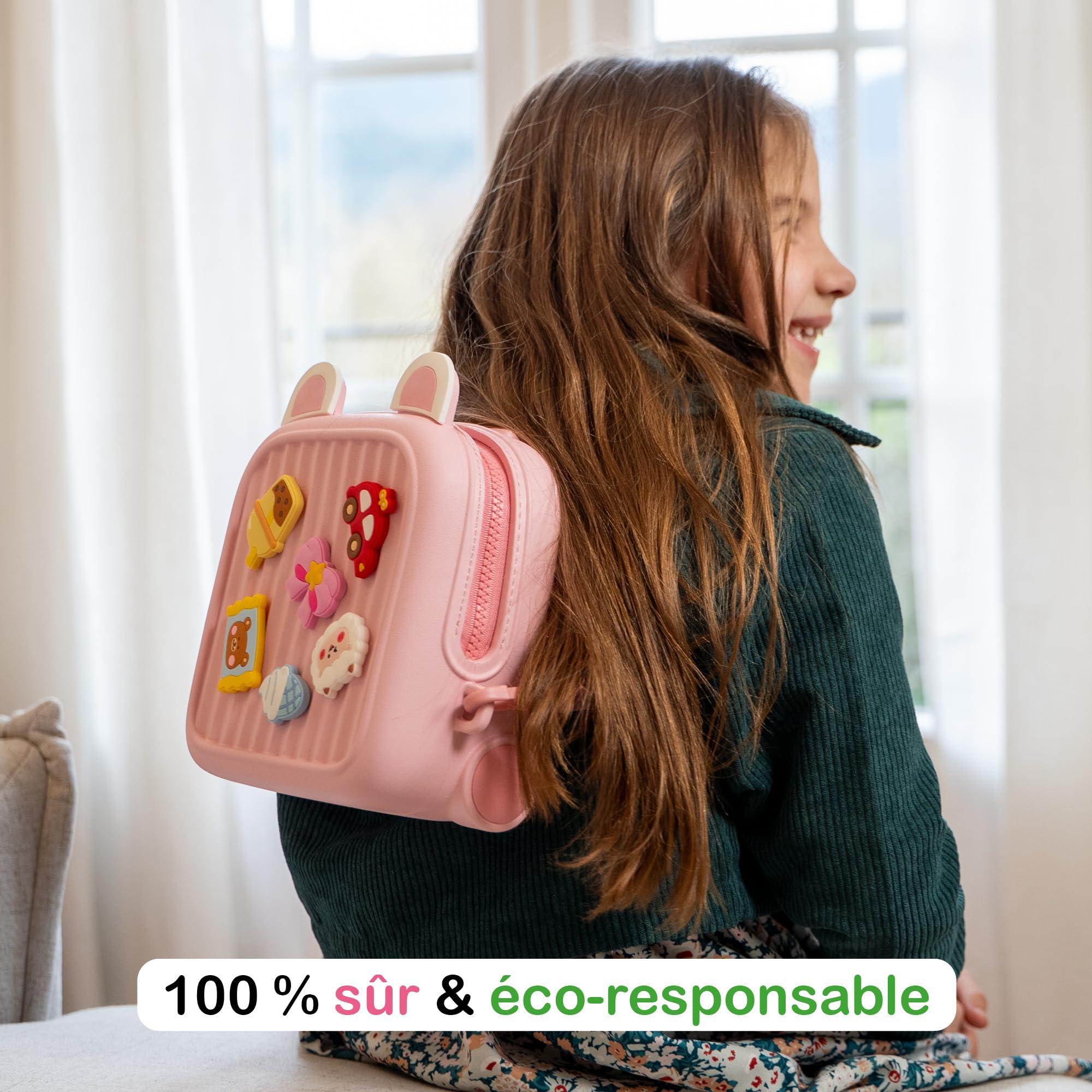 Sac à Dos Enfant 3–6 Ans – Cartable Léger et Waterproof – Sac Personnalisable avec 6 Stickers - École, Crèche, Maternelle - Cadeau Fille et Garçon - 18,5 x 9 x 21 cm (Rose) - 5