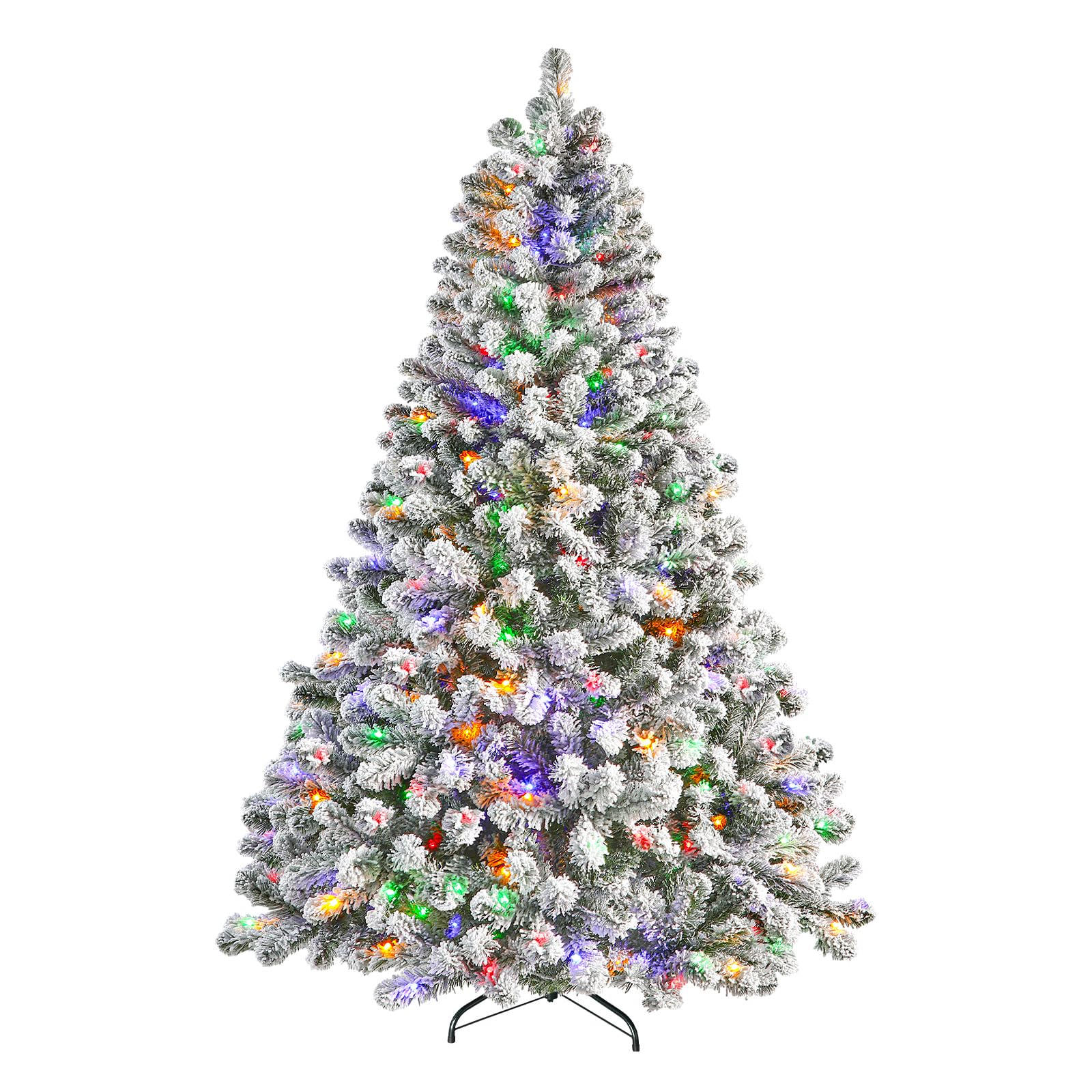Shareconn 152 cm Sapin de Noël Artificiel Pré-éclairé, Arbre Floqué Blanc avec Support en Métal Pliable, 210 LED de Haute Qualité, 12 Modes d'éclairage, Parfait pour Les Décorations de Noël