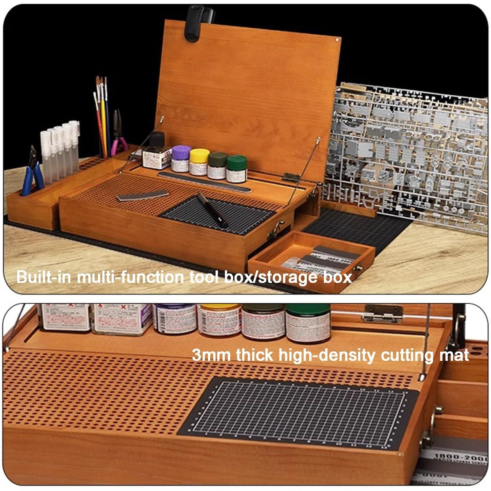Banco de Trabajo para modelismo, Mesa de Trabajo Plegable para construcción de maquetas con luz LED y Alfombrilla de Corte A5, Kit Organizador de Modelos en Miniatura para Manualidades
