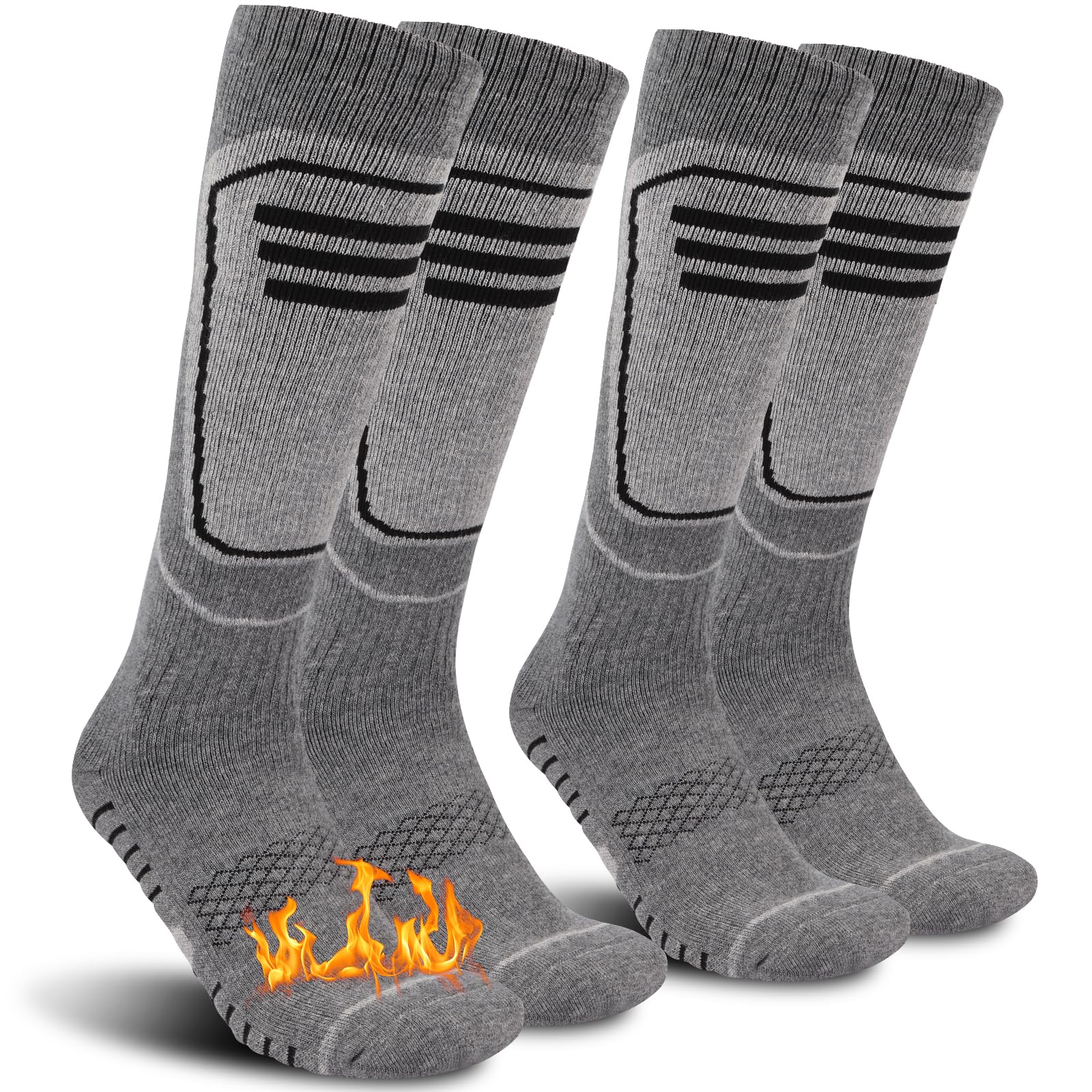 2 Pares Calcetines Esqui Lana Merino, Calcetines de Esquí Hombre y Mujer para Esquiar, Snowboard y Deportes de Invierno al Aire Libre