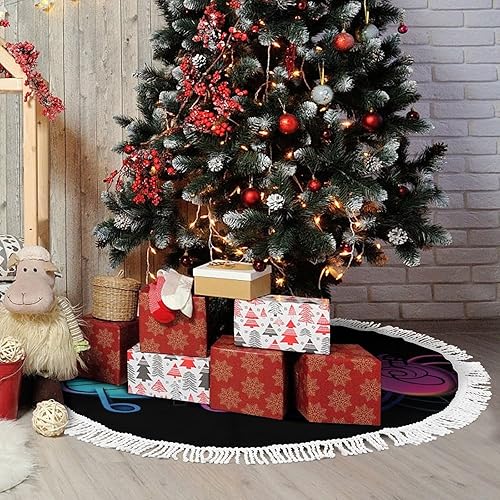 Miniatura 6 de Rainbow Musical Note Melody Christmas Tree Skirt Double Sided Waterproof Winter Xmas Tree Mat Decor Retro Xmas Tree Skirt with Tassels for New Year