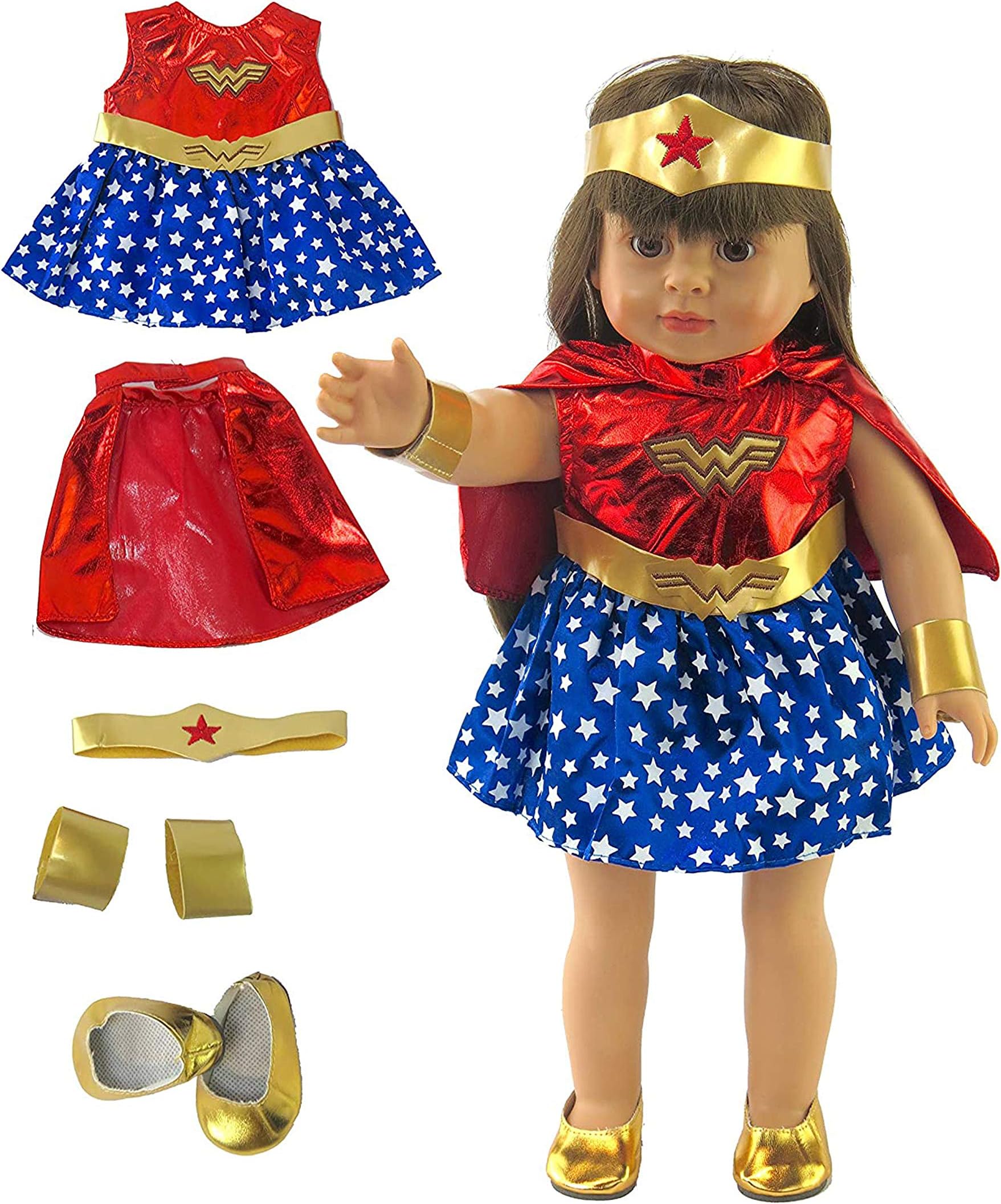 American Fashion World Wonder Woman Inspired Costume for 18-inch Dolls| Premium Quality & Trendy Design | Dolls Clothes | Outfit Fashions for Dolls for Popular Brands