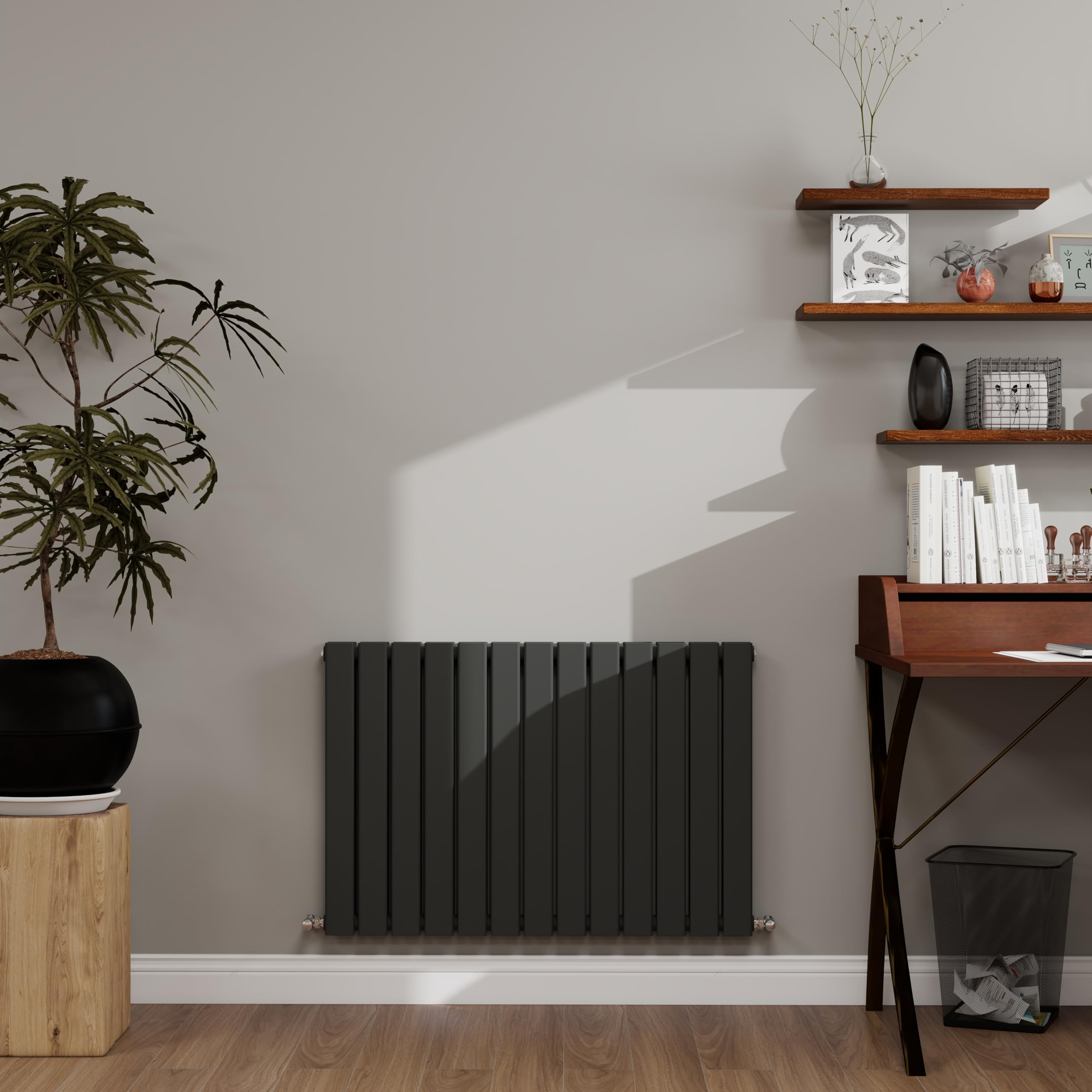 Anthracite Designer Radiator Horizontal 600×884mm Double Flat Panel - Wall/Floor Mounted for Modern Multi-Scene & Central Heating 3821 BTU
