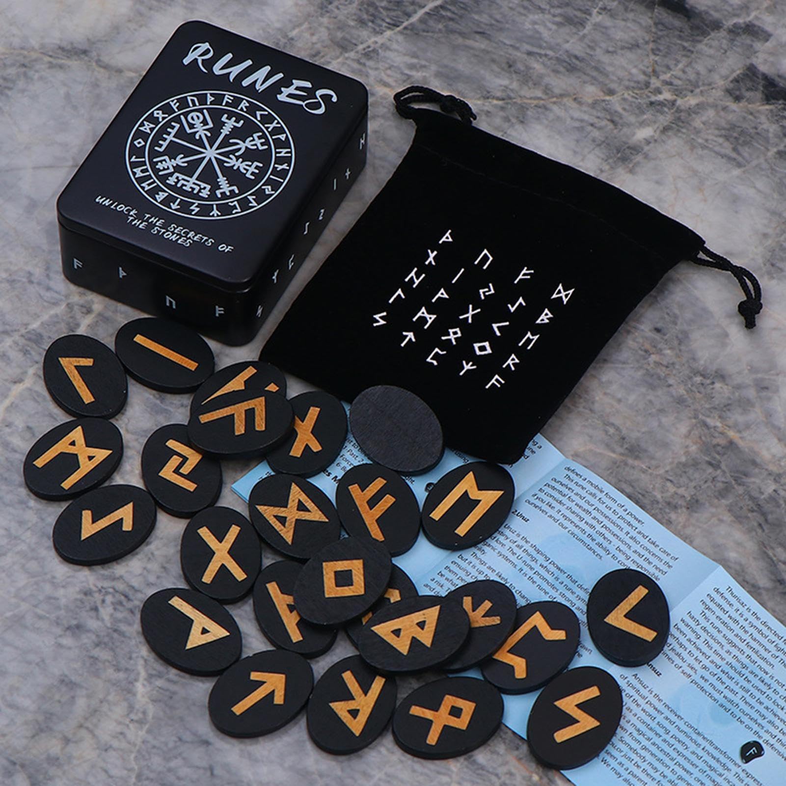 Runes Set including Manual and Pouch - 25 Wooden Divination Runes for , Norse Mythology and Meditation, Se référer au descriptif - Image 3