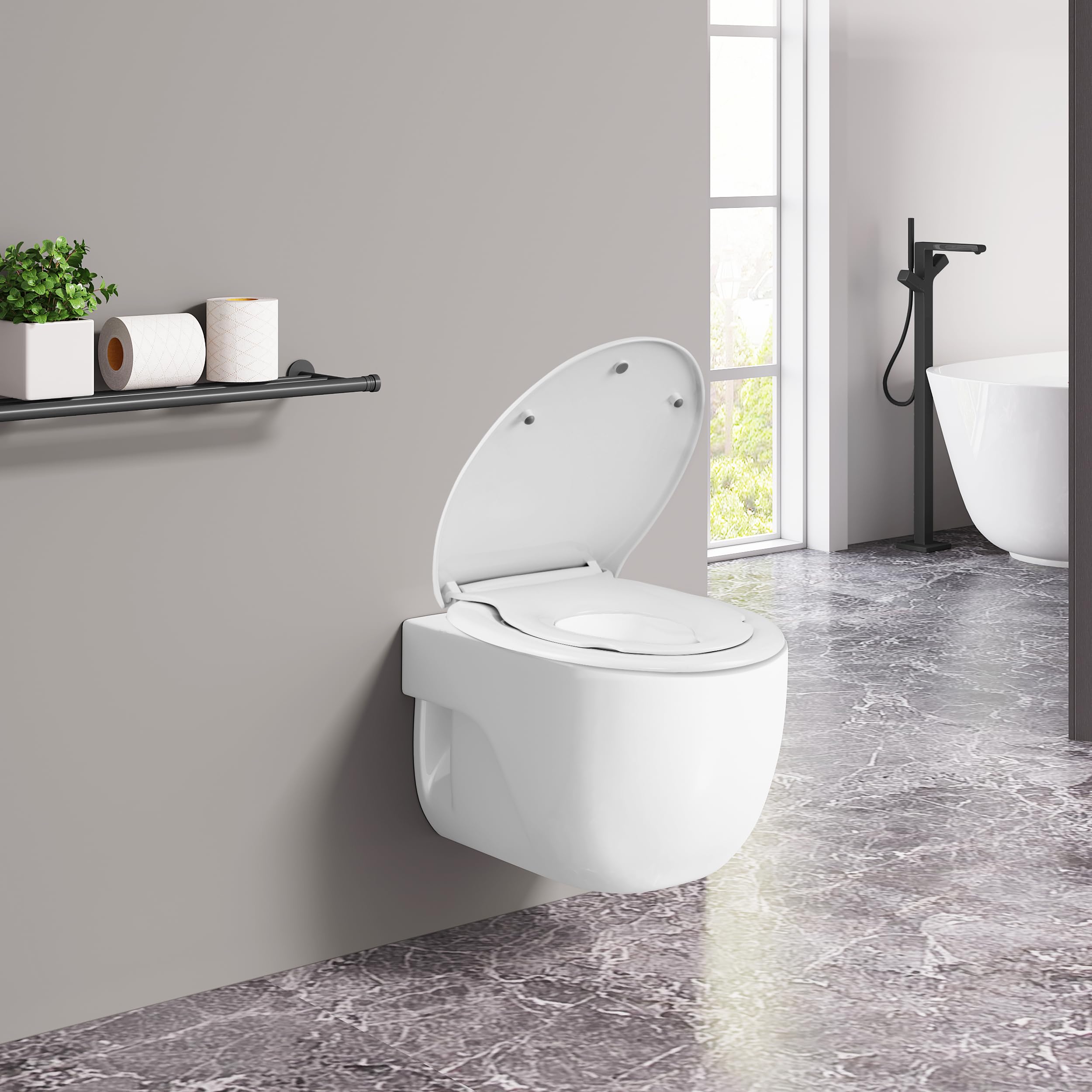 WOLTU Abattant WC Familial avec Siège de Toilette Enfant Détachable, Siège de Toilette à Fermeture Douce et à Dégagement Rapide, Abattant O, Montage Supérieur, Blanc