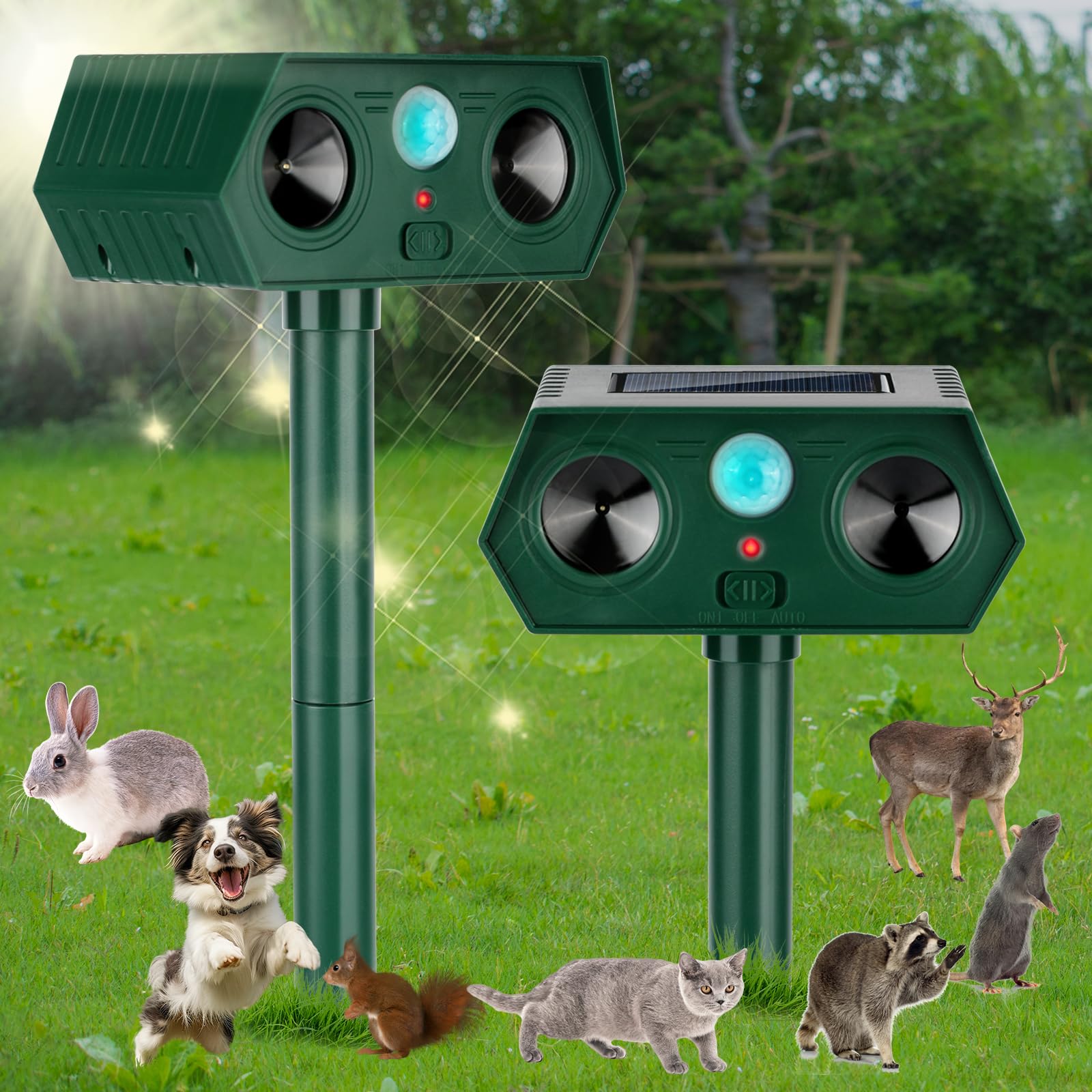 Photo 1 of 2 Pack 2026 Ultrasonic Animal Repellent Outdoor Cat Repellent Devices Solar Animal Repeller Motion Activated Deterrent to Scare Deer Squirrel Rabbit Raccoon Skunk for Yard Lawn Outdoor