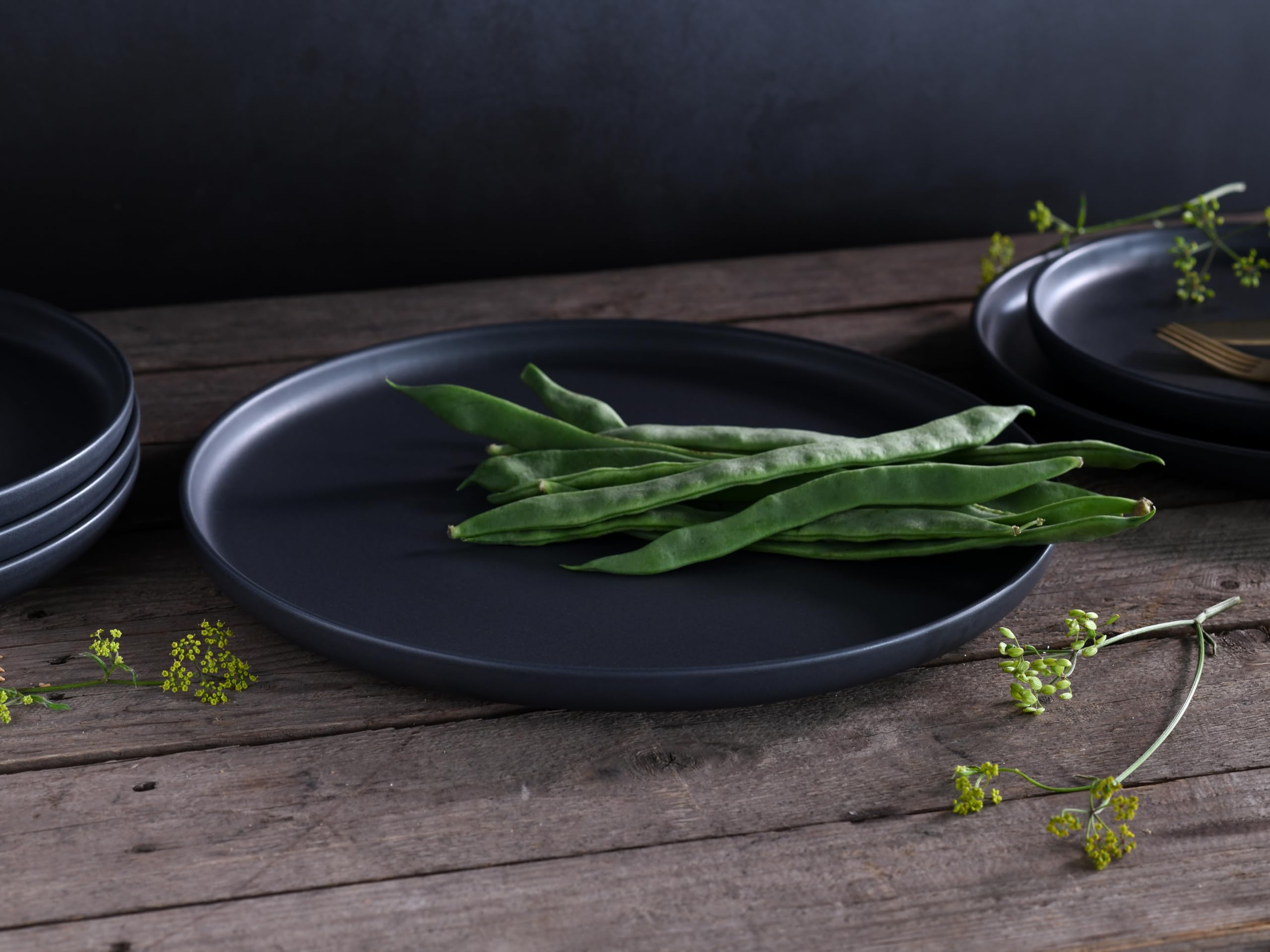 CreaTable Natura Organic BLACK Geschirrset – 12-teilig, Steinzeug, Spülmaschinengeeignet