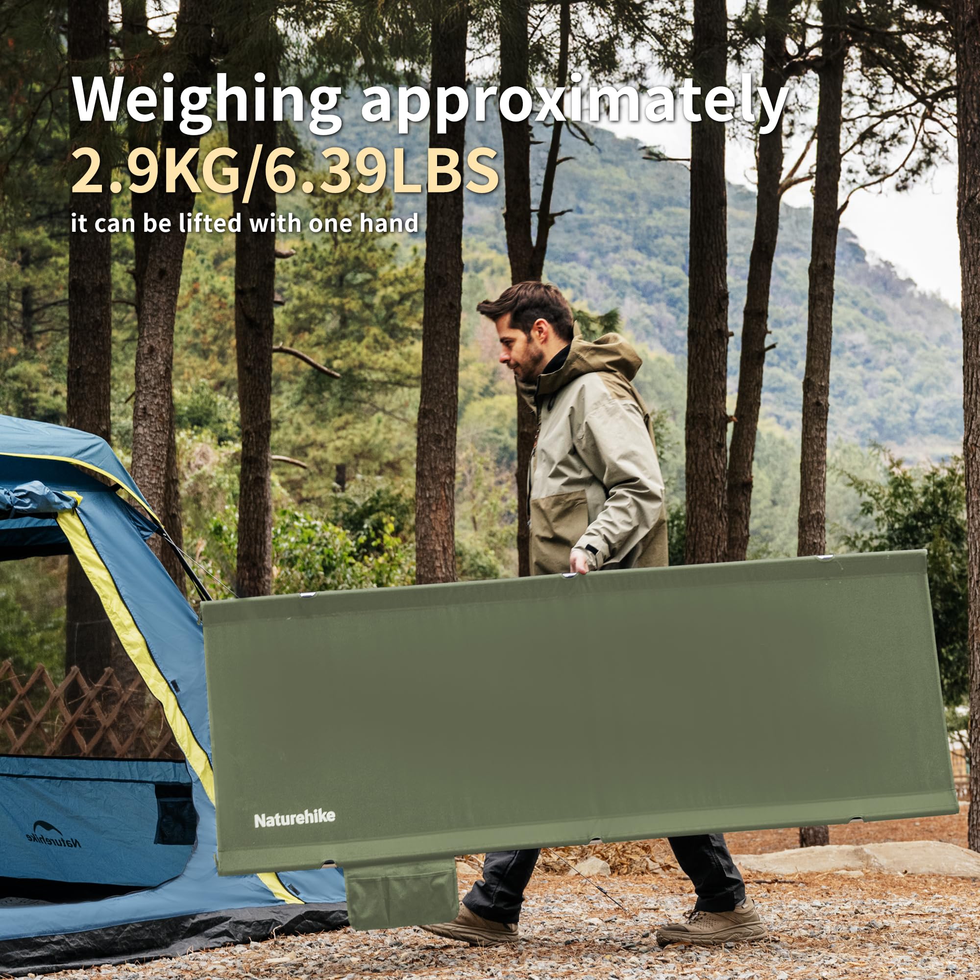 Naturehike Campingbett klappbar 190×70 cm tragbar Feldbett faltbar leicht Klappbett Campingliege bis 150kg Reisebett für Wandern Home Zelt Outdoor Büro Garten(Grün Upgrade)