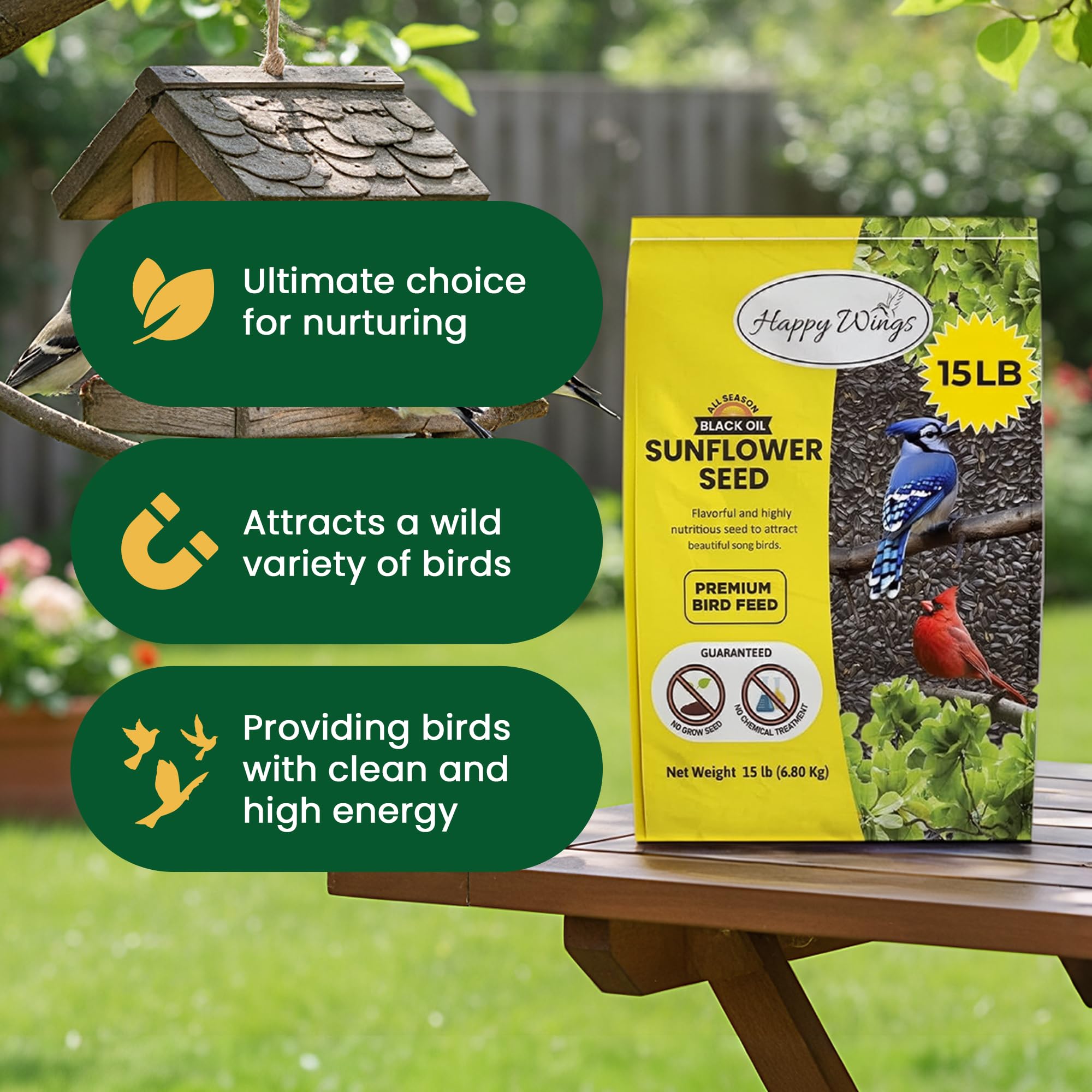 Moptrek lack Oil Sunflower Seeds Wild Bird Food- 15 Pounds | No Grow Seed | Bird Seed for Wild Birds