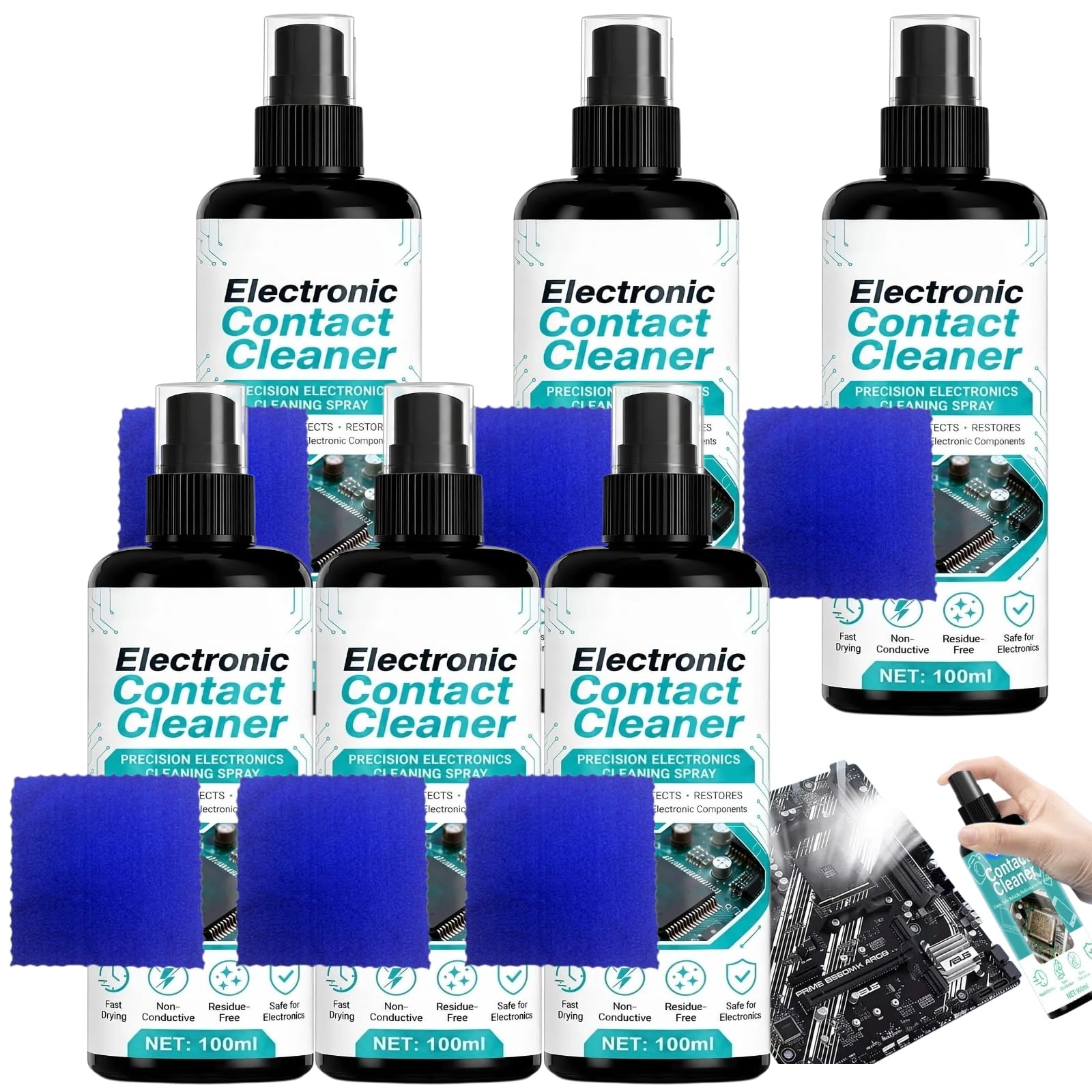 Schnelltrocknende Reinigungslösung für Leiterplatten und Steckverbinder, Kontaktreiniger für die Reparatur von Telefonkonsolen, rückstandsfreie Reinigungsflüssigkeit für Leiterplatten und (6pcs)