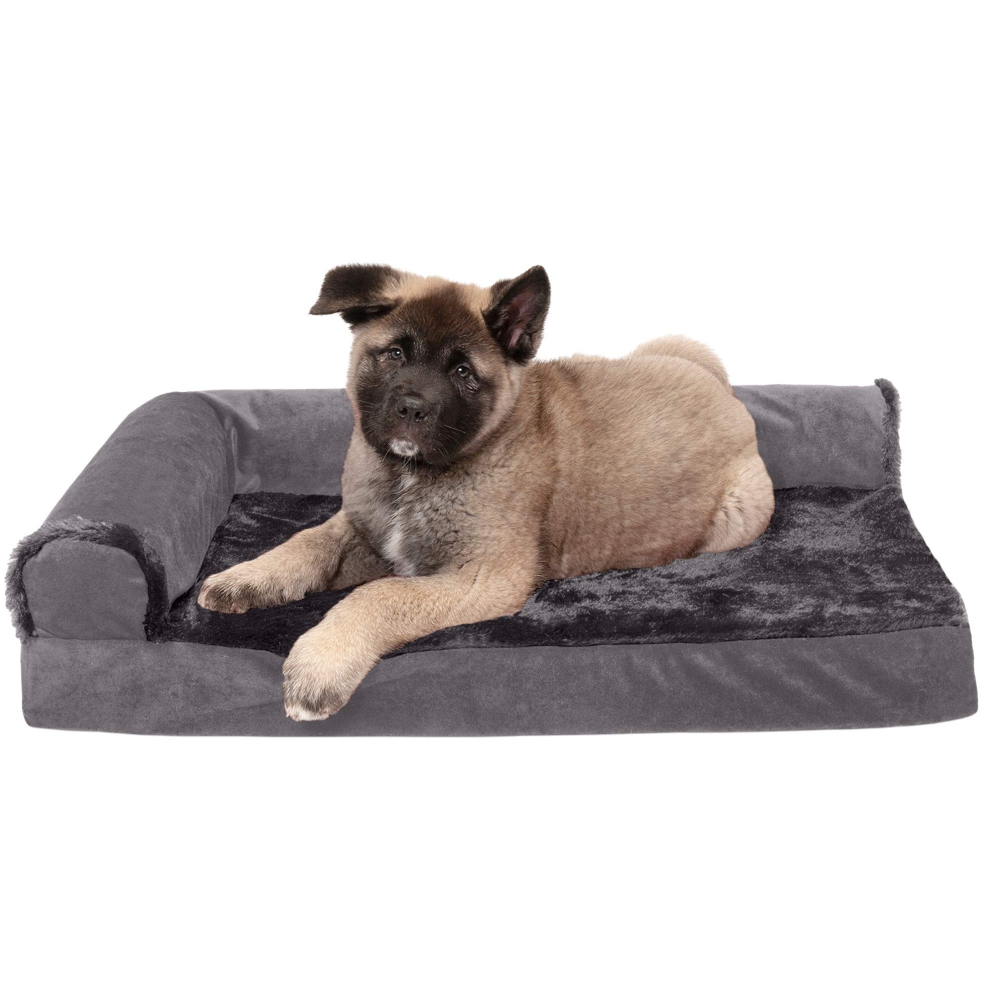 Furhaven Medium Memory Foam Dog Bed Plush & Velvet L Shaped Chaise w