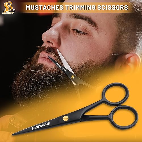 Miniatura 6 de Tijeras profesionales para barba y bigote de 5 pulgadas, tijeras de acero alemán para barba vienen con peine para bigote, peine para barba y bolsa