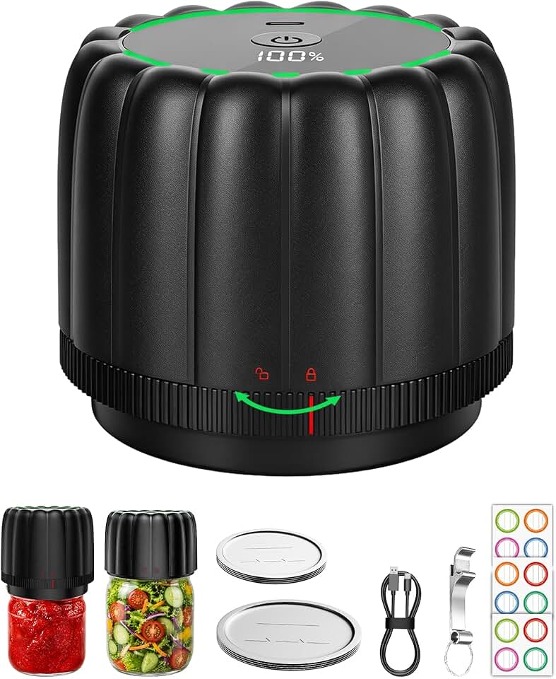 Electric Mason Jar Vacuum Sealer - Bunyta NEW Canning Vacuum Sealer Kit for Wide &amp; Regular Mouth Mason Jars with 10 Lids, Auto-Stop Cordless Jar Sealer for Food Storage, Kitchen, Camping
