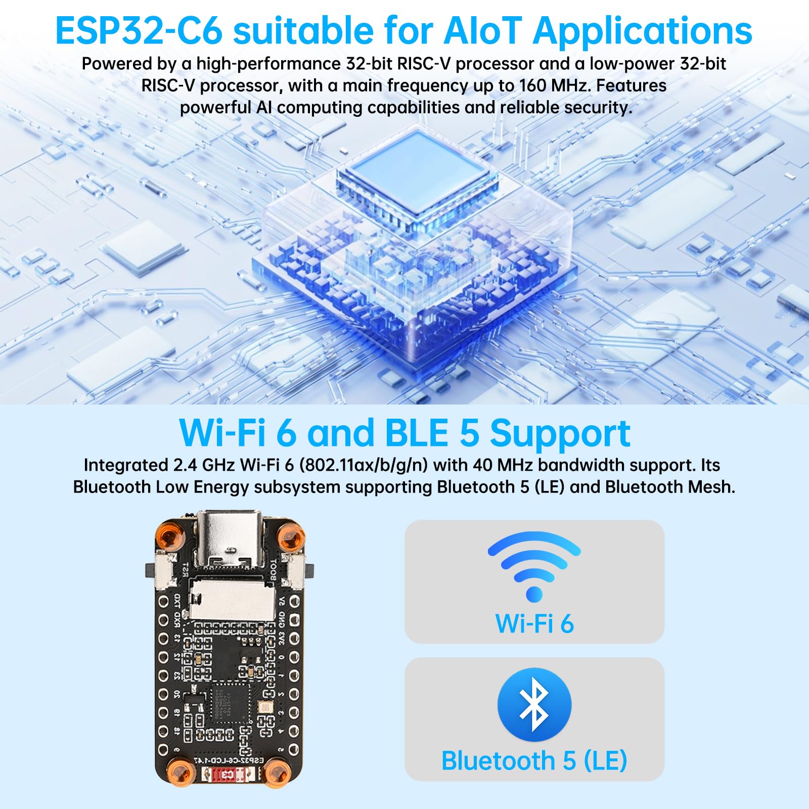 Diymore para ESP32-C6 1.47 Pulgadas LCD Pantalla Desarrolladora WiFi Bluetooth USB-C Módulo de Visualización en Pantalla