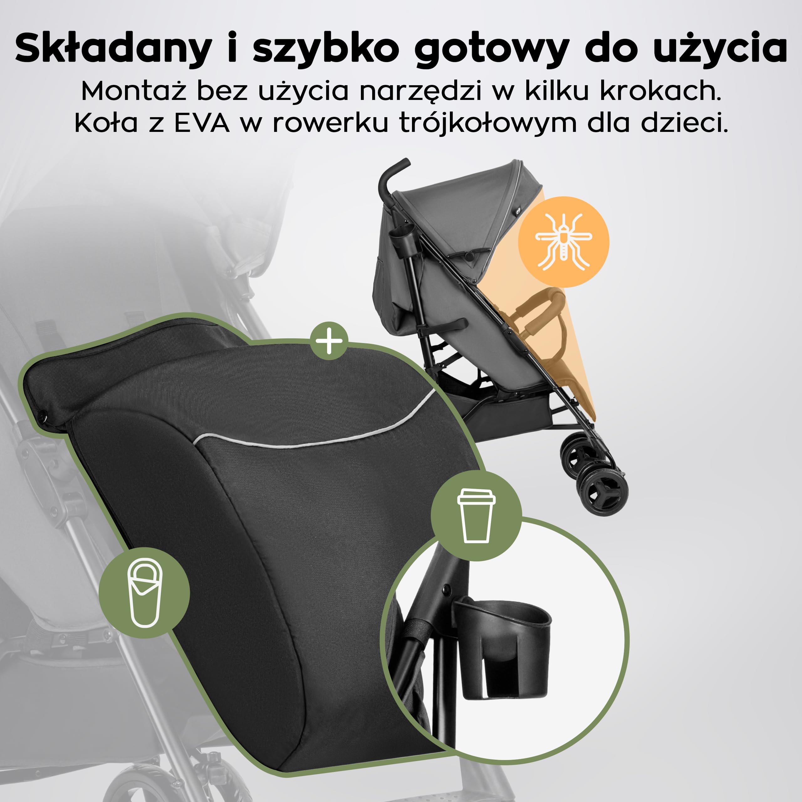 Tulano Davos 35 | wózek dziecięcy Buggy od 6 miesięcy do 4 lat | koła PU | daszek XXL | 5-punktowy pasek | składany | śpiworek na nogi, moskitiera, uchwyt na napoje | EN 1888 | do 22 kg