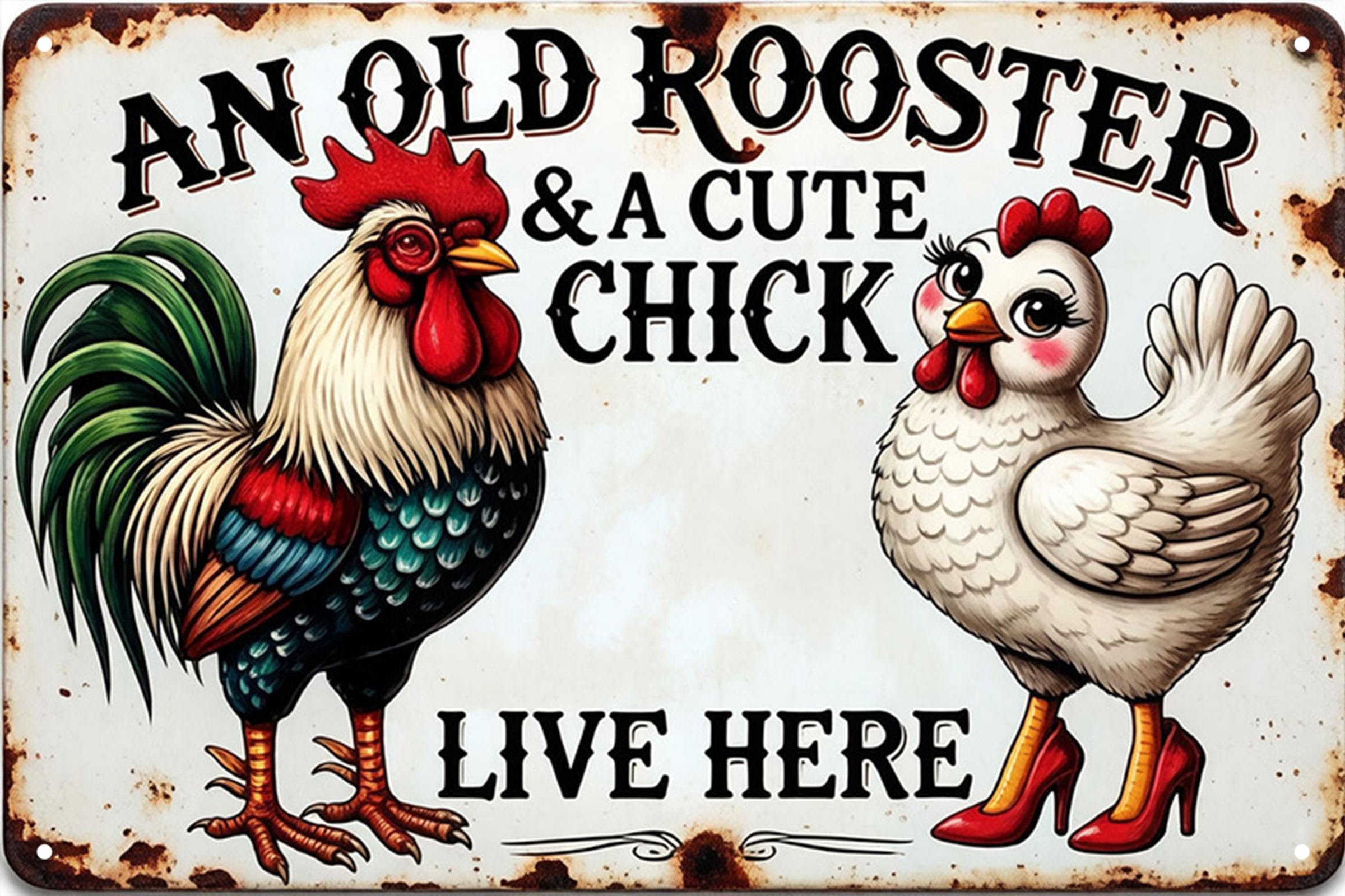Nianxi Old Rooster Vintage Funny Chicken Tin Sign,Retro Love Of Chick Metal Sign,Rooster Decor For Fowl Lovers Chicken House Fence Farm Home Garage 8X12 Inches (Old Rooster)
