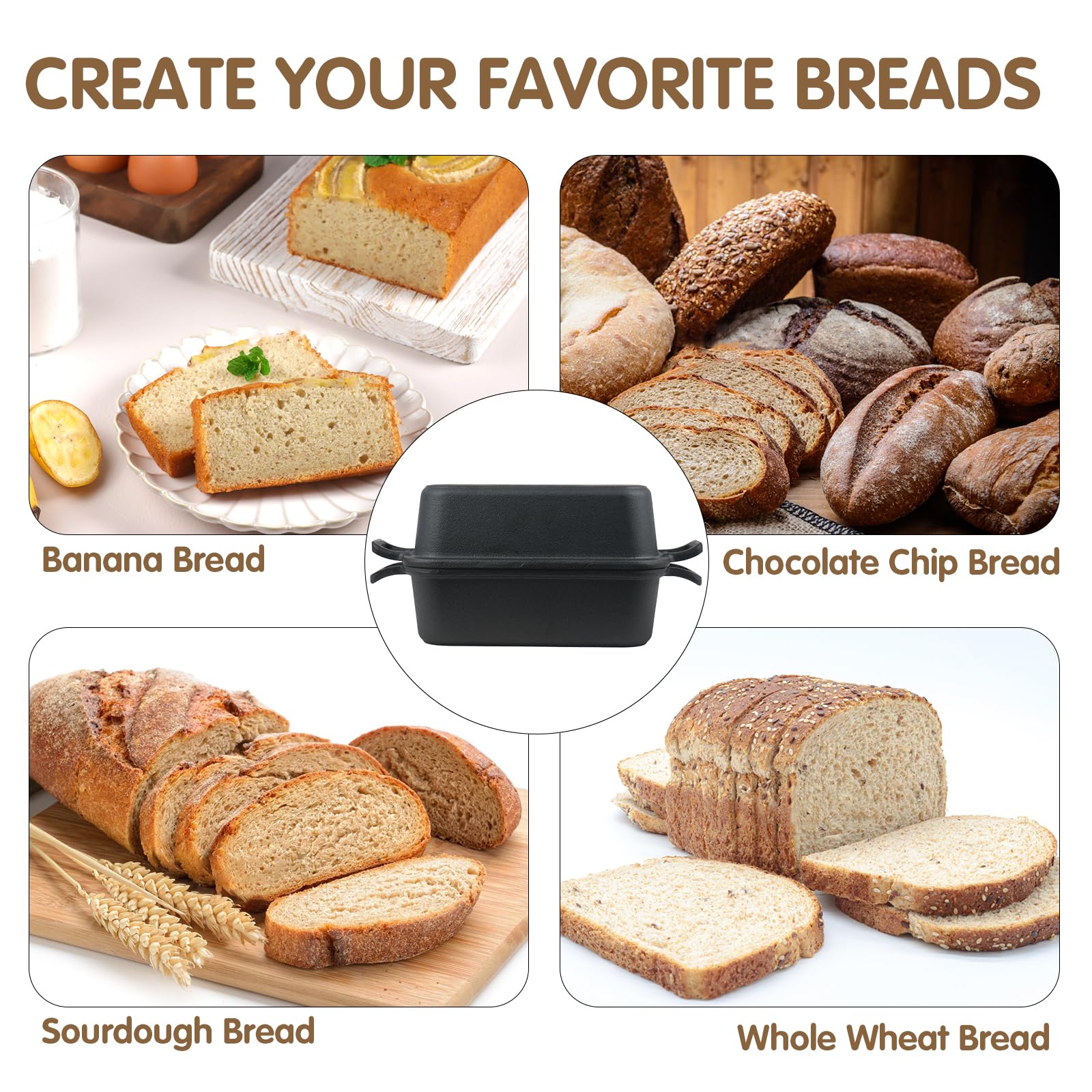 Demine Brotform Gusseisen Kastenform mit Deckel, Brotbackofen, Dutch Oven Laib Gusseisen zum Backen Selbstgemachtes Sauerteigbrot