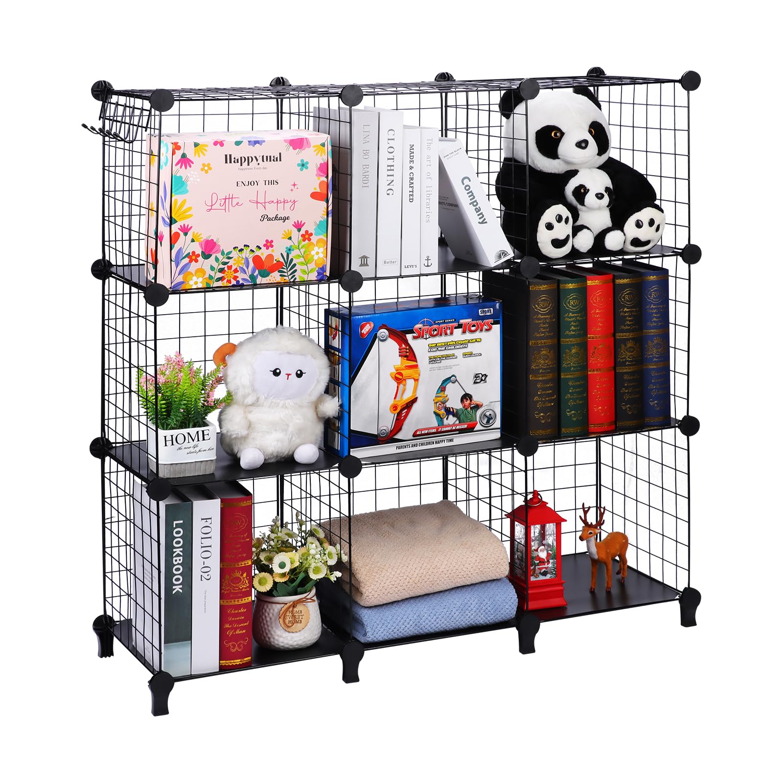 SILVER VALLEY 9-Cube Wire Cube Storage Shelves, DIY Wire Grid Bookcase Bookshelf, Metal Grid, Closet Toy Organiser, Ideal for Office, Living Room, kitchen, Bathroom, Display shelf