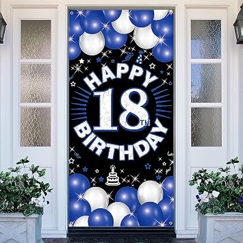 Happy 18th Birthday Decorations for Boys & Girls, Blue Fabric Banner Backdrop for 18 Year Old Birthday Party, Perfect Photo Backdrop, Yard Sign, Cake Table Decor, Door or Entrance Sign