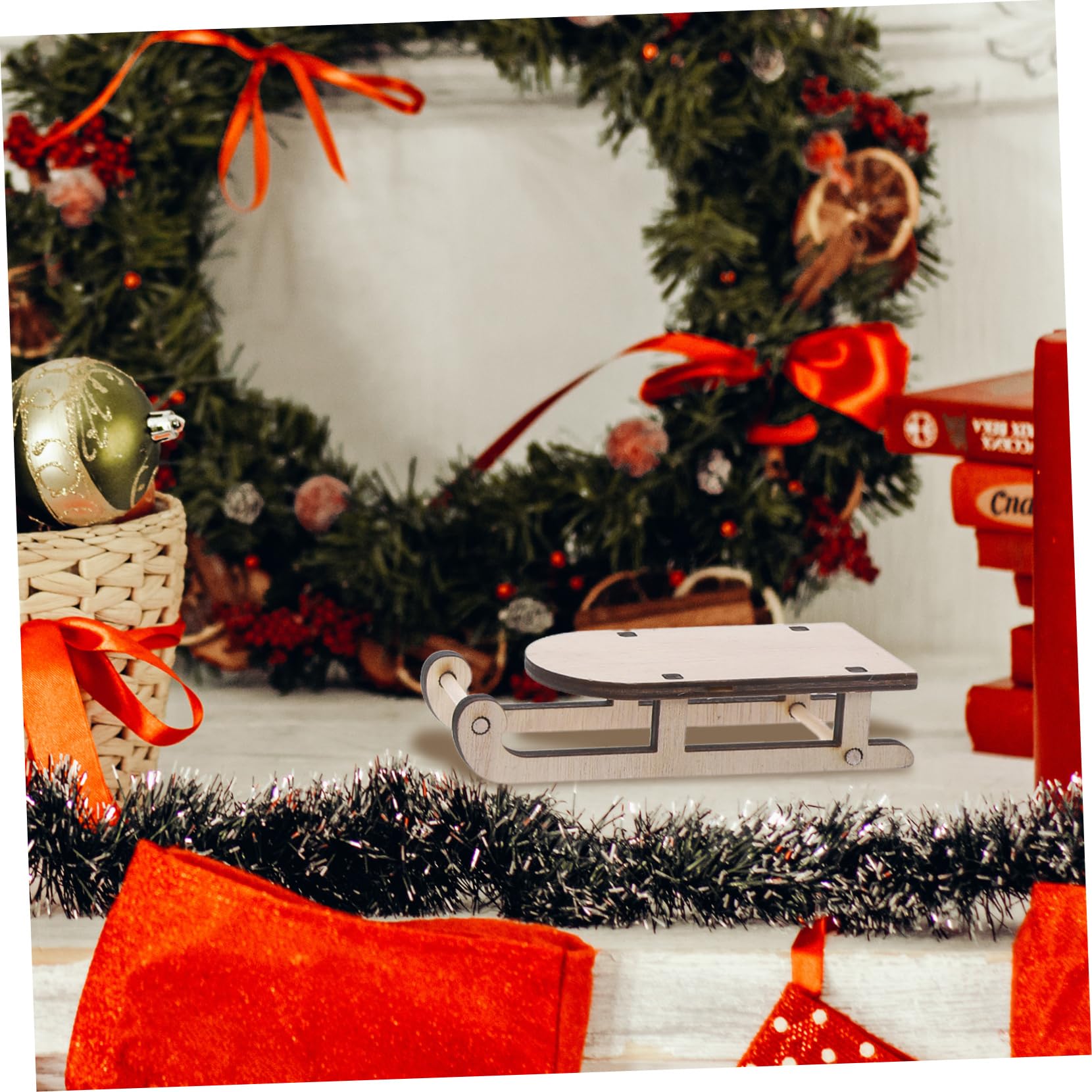 NUOBESTY 9Pcs Christmas Mini Wooden Sleigh Xmas Wood sled Decor Sleigh Assembled Model Ornaments for Home Dining Table Crafts Decoration - Image 3