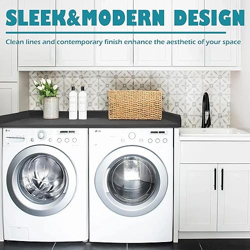 Miniatura 2 de Royxen Encimera de lavandería de madera maciza, encimera para todas las lavadora y secadora de carga frontal, espacio adicional para lavandería,