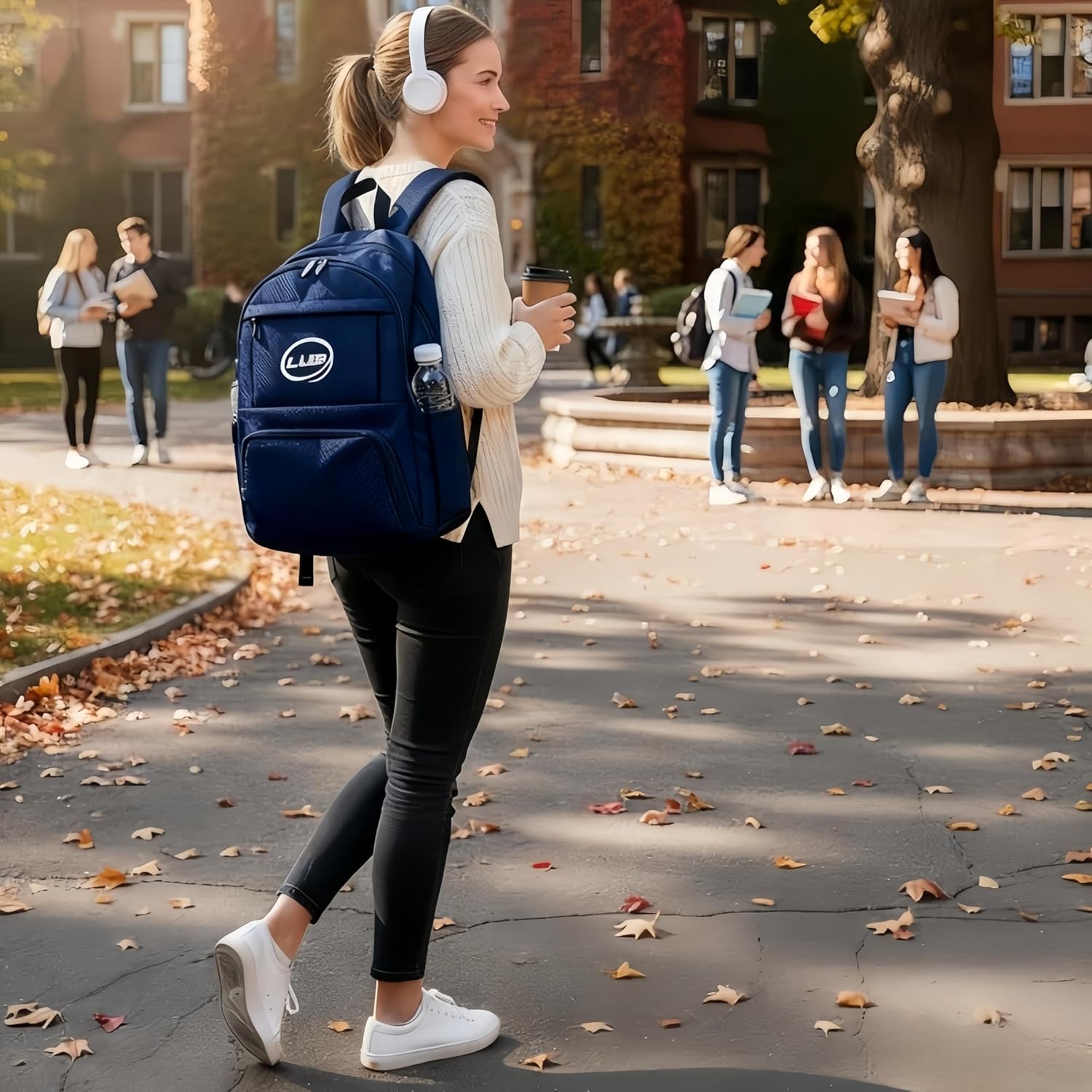 25L Classic Backpack, Polyester, Water Resistant, Multiple Front Zippered Pockets, Padded Back, Adjustable Straps (Blue)