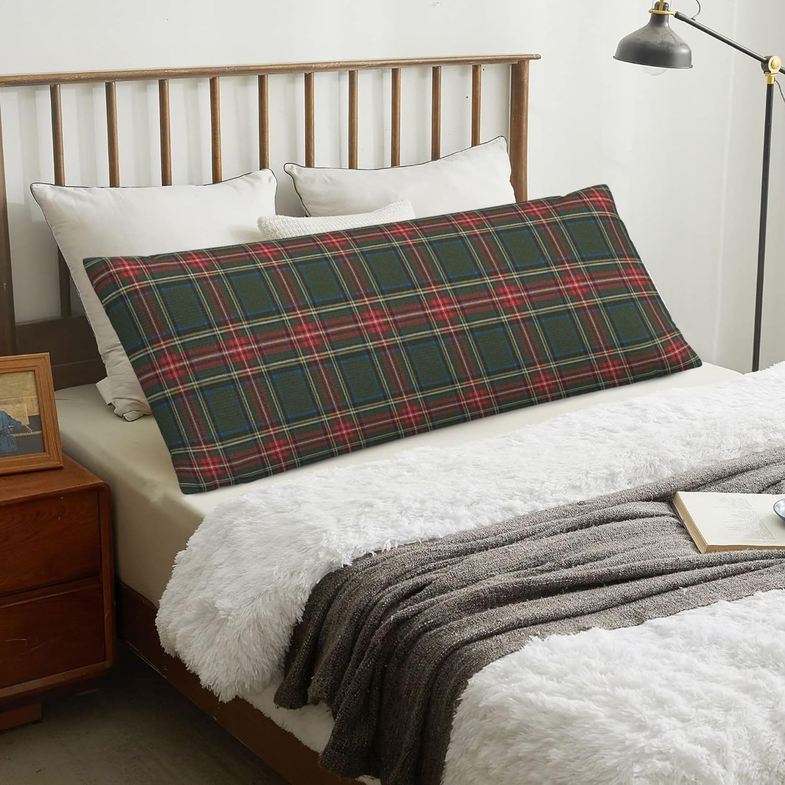 Green And Red Tartan, Body Pillow Cover with Zipper,Long Body Pillowcase 20 x 60 in