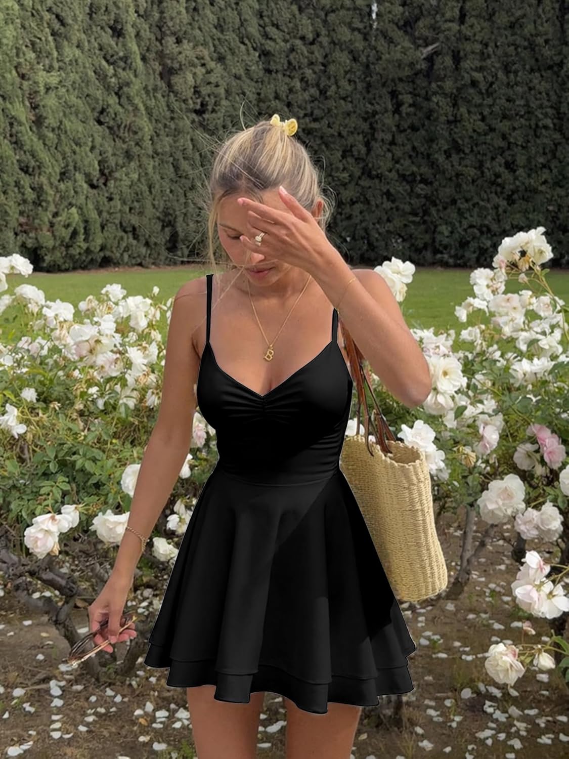 Kaximil Women's Sexy Spaghetti Strap Ruffle Mini Dress Ruched Corset Party Club A Line Short Dresses - Image 5