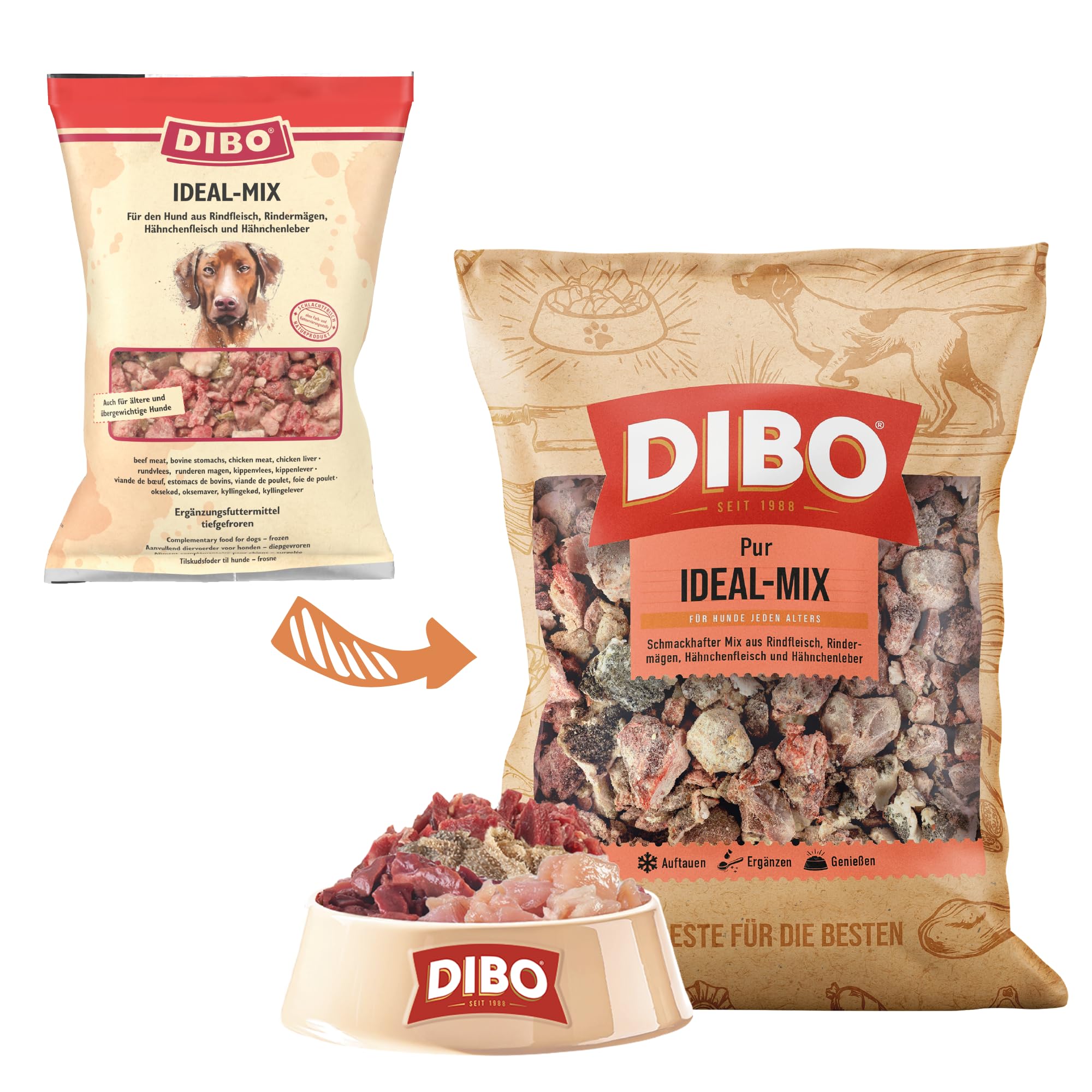 DIBO Ideal-Mix, 10 x 2.000g-Beutel, Tiefkühlfutter, gesunde, natürliche Ernährung für Hunde, Hundefutter, Barf, B.A.R.F.