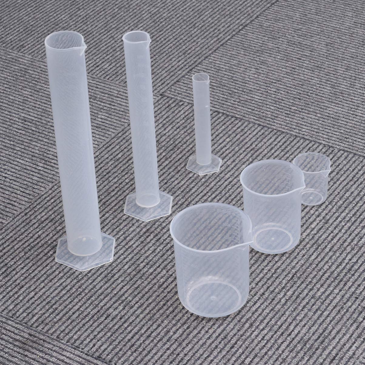 Flüssigkeitsmesswerkzeug-Set – 3 Messbecher (50 ml, 250 ml, 500 ml) und 3 Messzylinder (25 ml, 100 ml, 250 ml), durchscheinendes, hochpräzises Schullaborwerkzeug für Schüler