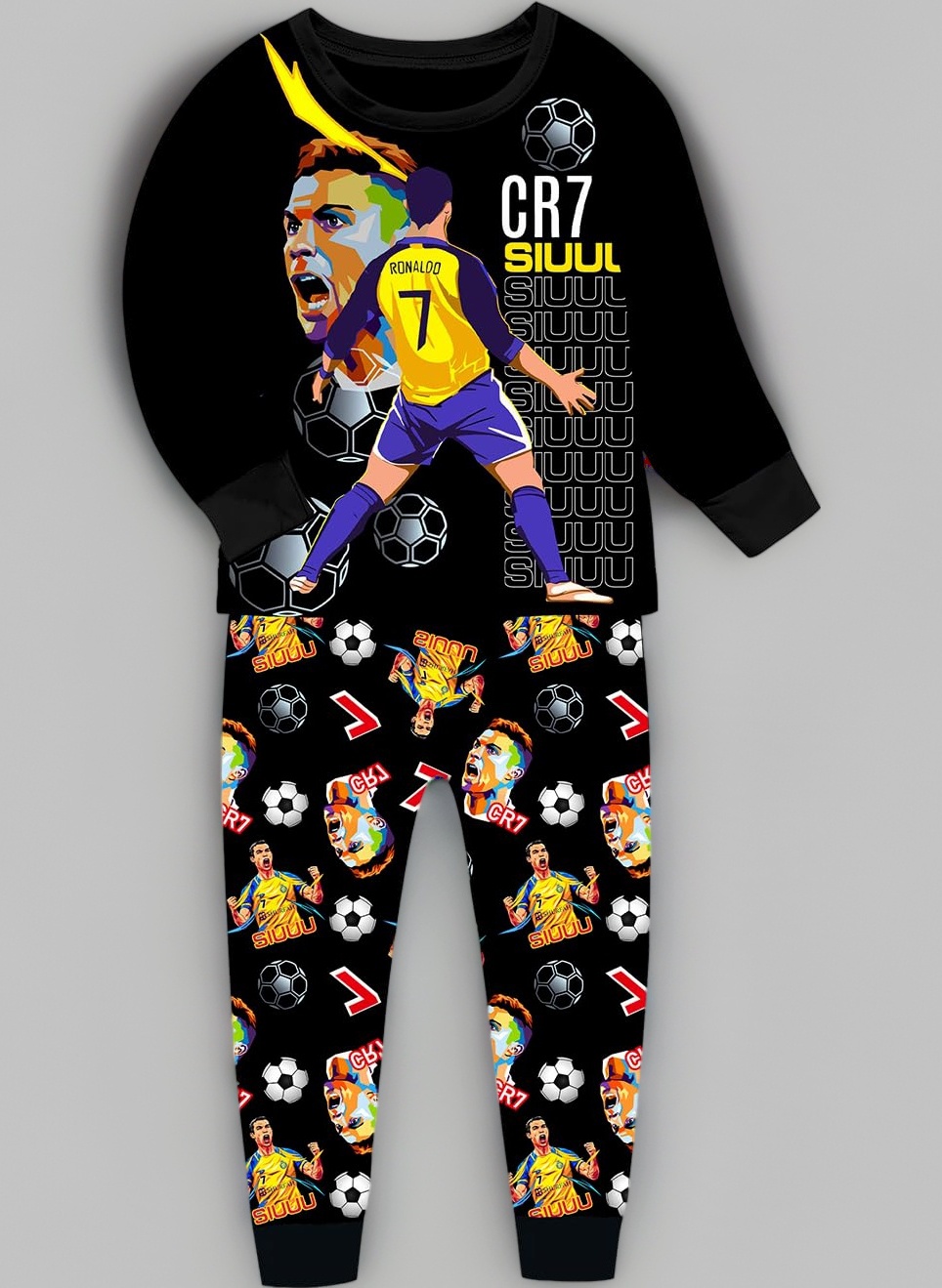 Boys Pajamas Ronaldo No.7 Fans Cotton Homewear Pyjama Set Long Sleeve Casual Pjs Set
