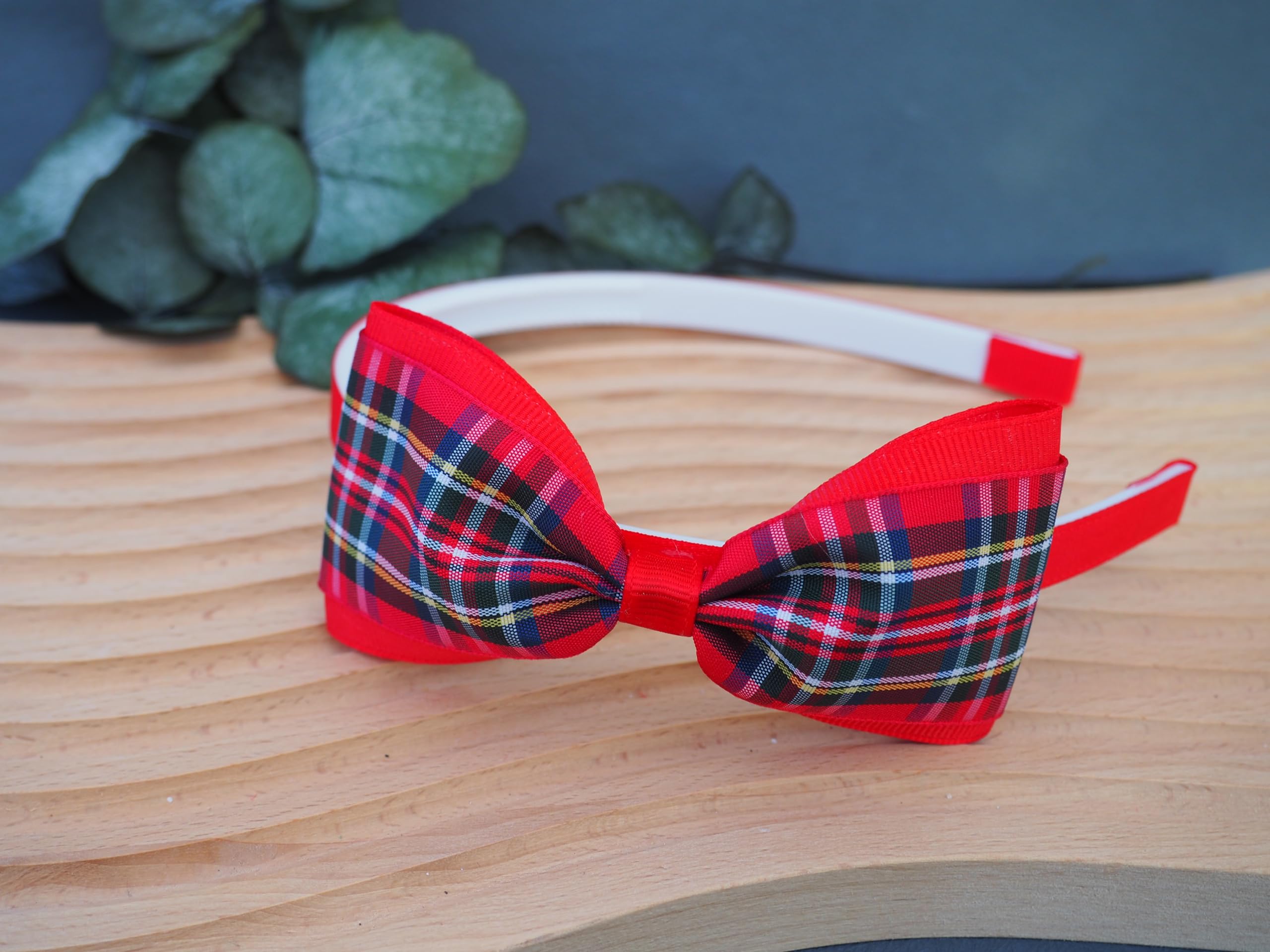 MeiMei Tartan Burns Night Christmas Xmas Hair Bow with Grip Headband Headwear, Red Green Navy, Handmade Hair Accessories - Image 2