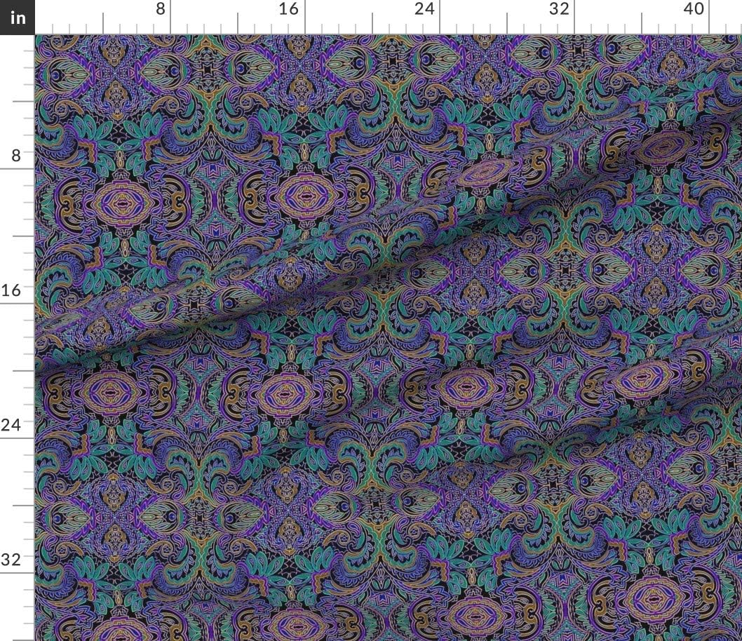 Spoonflower Fabric - Peacock Paisley Gold Teal Purple Printed on Petal Signature Cotton Fabric by The Yard - Sewing Quilting Apparel Crafts Decor