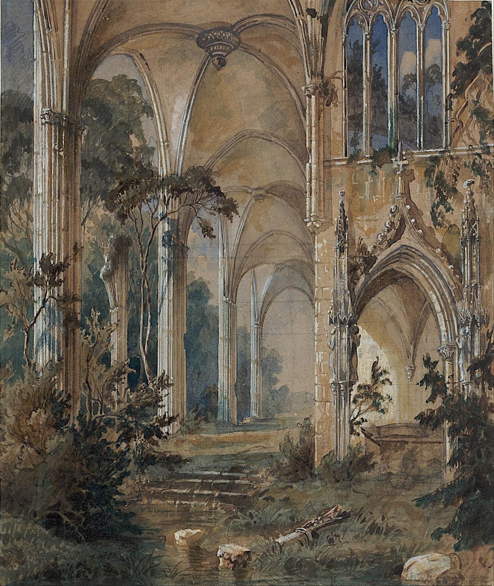 SERENDIPITP Retro Picture Poster Wall Art Pictures Painting Gothic Church Ruin by Carl Blechen Wall Art Canvas Print for Wall Decor 60x90cm