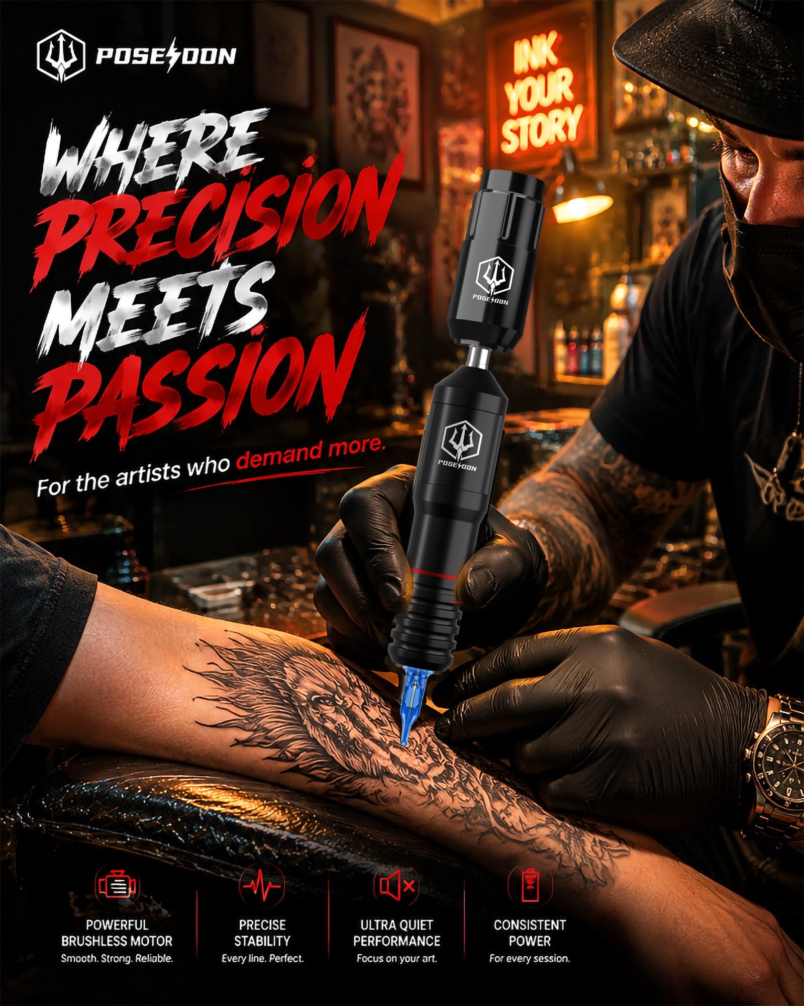 POSEIDON タトゥー　ペン型マシン Amazon.com: POSEIDON Tattoo Gun Kit, Wireless Tattoo Pen for
