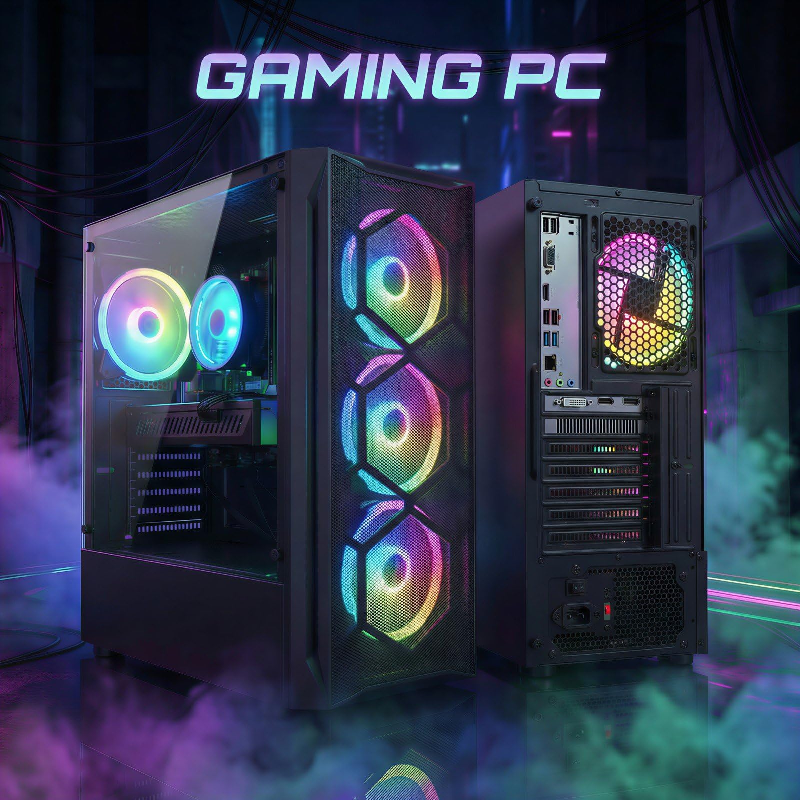 STGAubron Gaming PC Desktop Computer, Intel Core i7 up to 3.9GHz, Radeon RX 580 8G, 16G RAM, 512G SSD, WiFi 6, Bluetooth 5.2, RGB Fan x6, Windows 11 Home