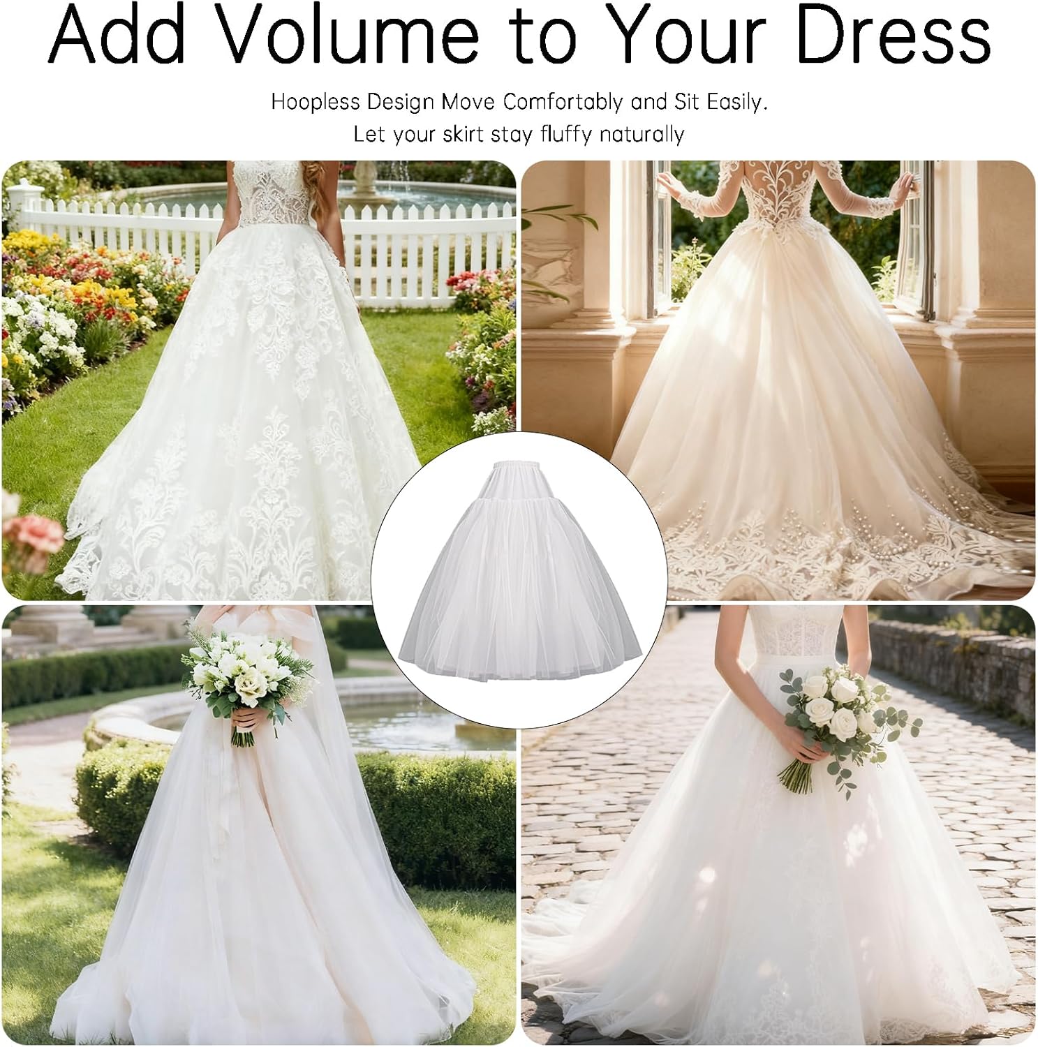 Women's Hoopless Petticoat 4 Layers Tulle Crinoline Underskirt Slips A-Line Floor Length Under Skirt to Make Dress Puffy for Bridal Wedding Dress Ball Gown White - Image 7