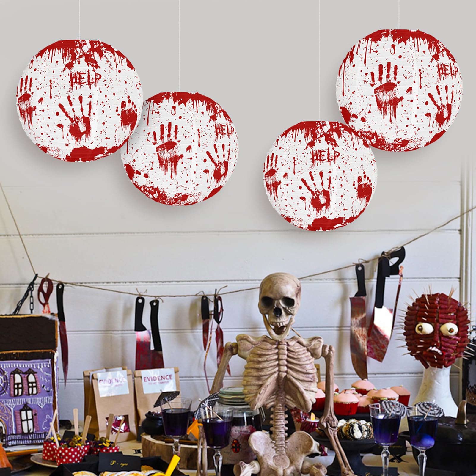 Halloween-Deko-Set – 13-teilig, Mit Papierlaternen, Pompons, Banner – Für Drinnen & Draußen, Gruselig-schöne Party-Deko