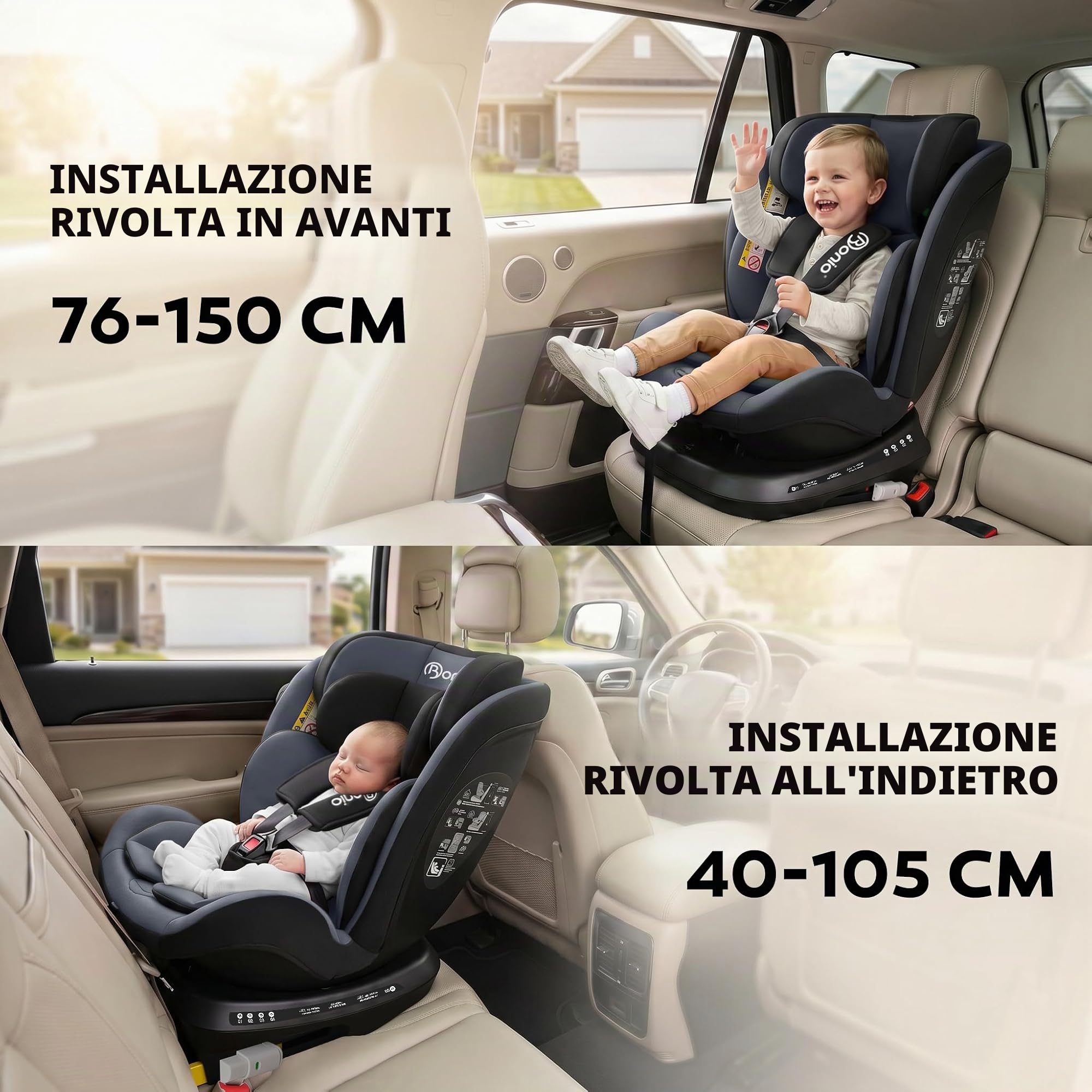 Bonio I-Size 360 Girevole Seggiolino Auto con ISOFIX, 40-150cm