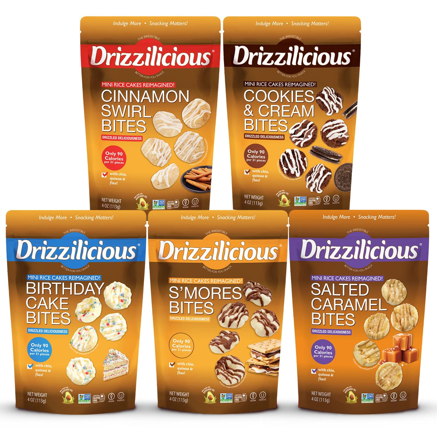 Drizzilicious Mini Reiscracker-Häppchen-Vielfalt | 113 g Beutel | 5er-Pack von Broadway Candy