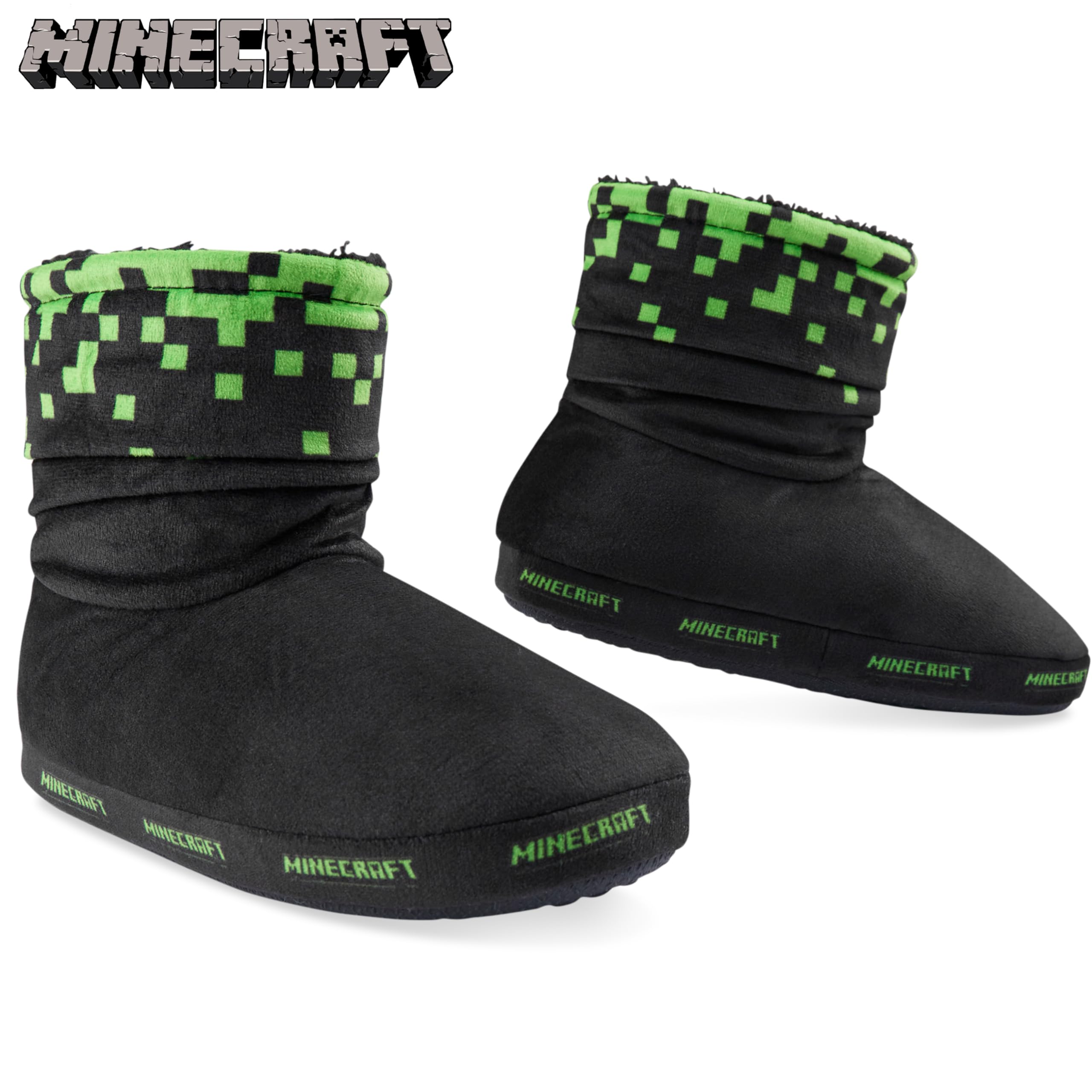 MINECRAFT Pantofole Bambino a Stivaletto - Ciabatte Bambino Antiscivolo Comode e Calde 28-39 per Ragazzi - Regali per Gamer