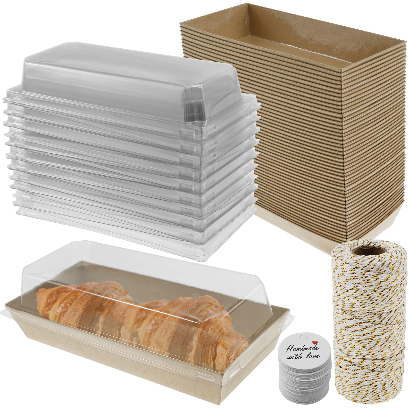 Shaojian Brown 50 Pack Cake Boxes For Cake Portions, Paper Sandwich Platter Trays With Clear Lids Oil Proof & Leak Proof Mini Charcuterie Dessert Boxes For Sandwiches Cakes Pastries(Brown)
