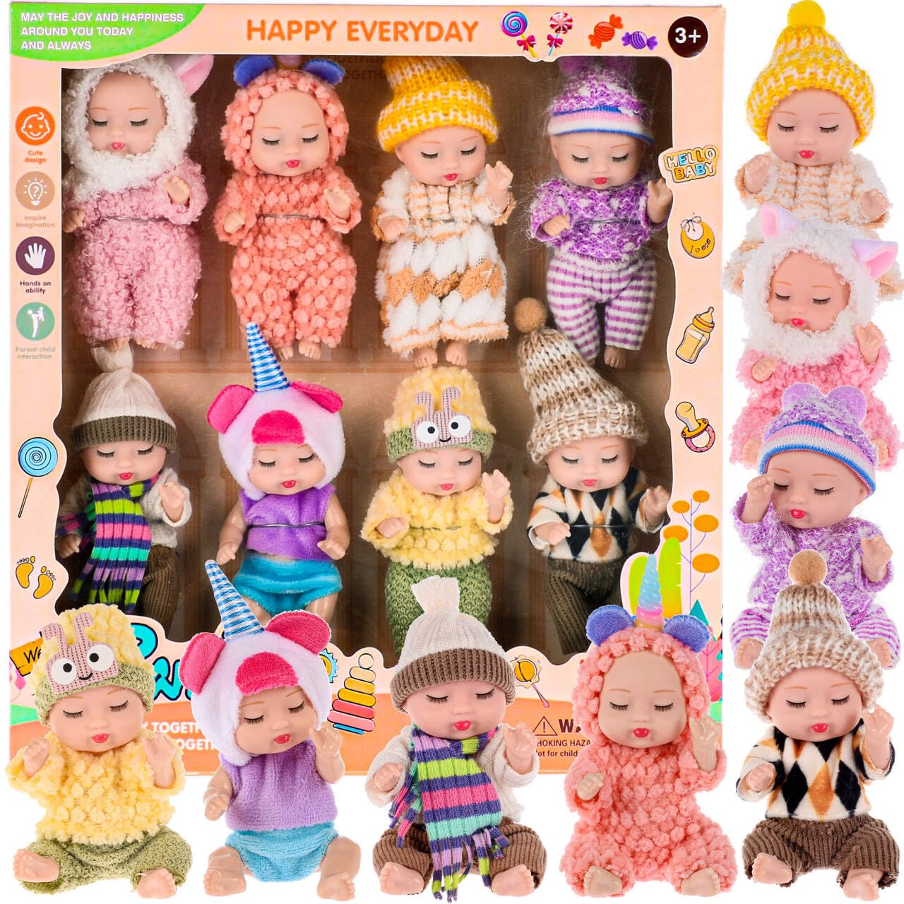 8 Pack Mini Baby Dolls - 4 inch Animal Theme Lifelike Baby Dolls Gift for Kids 3-6, 6-12 Educational Toys & Decorative Figures
