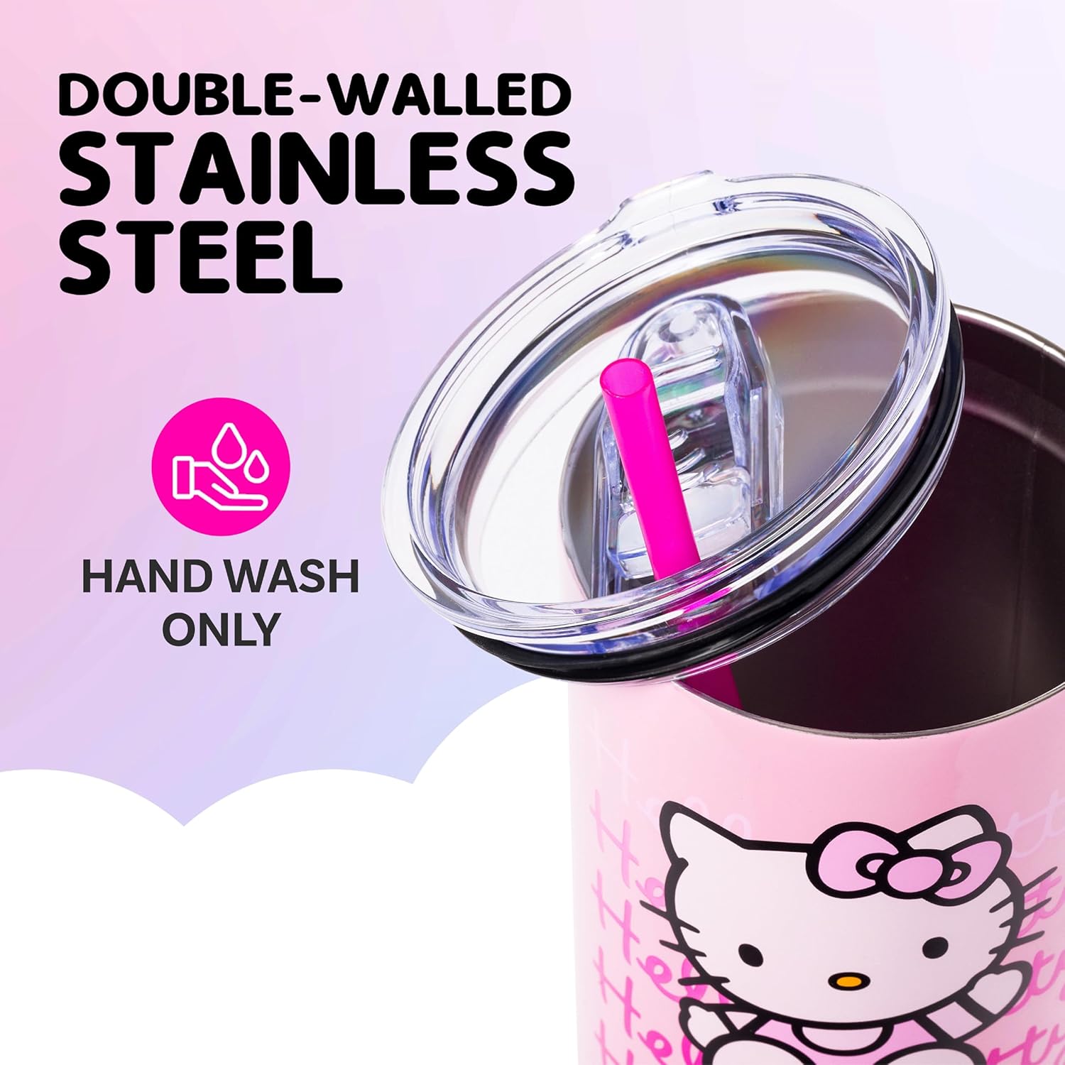 Silver Buffalo Sanrio Hello Kitty Waving Double Walled Stainless Steel Tumbler with Handle and Straw, Fits in Standard Cup Holder, 40 Ounces - Image 4