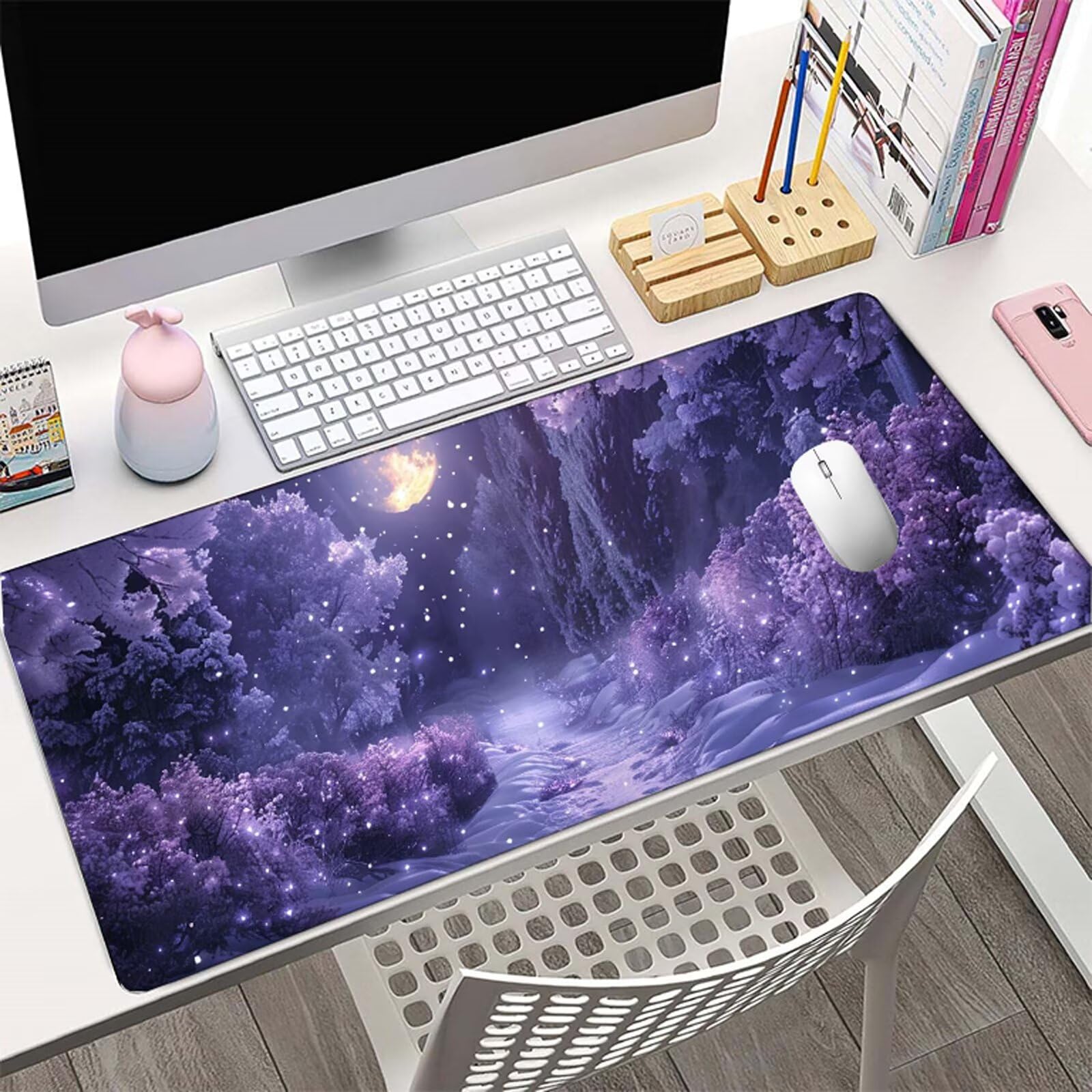 Sueño Alfombrilla Ratón XXL 150x80 cm Mouse Pad Grande Gaming Púrpura Alfombrilla Escritorio Antideslizante, Protector de Mesa para Ordenador y Teclado, Alfombrilla Gamer con Bordes Cosidos W6-447
