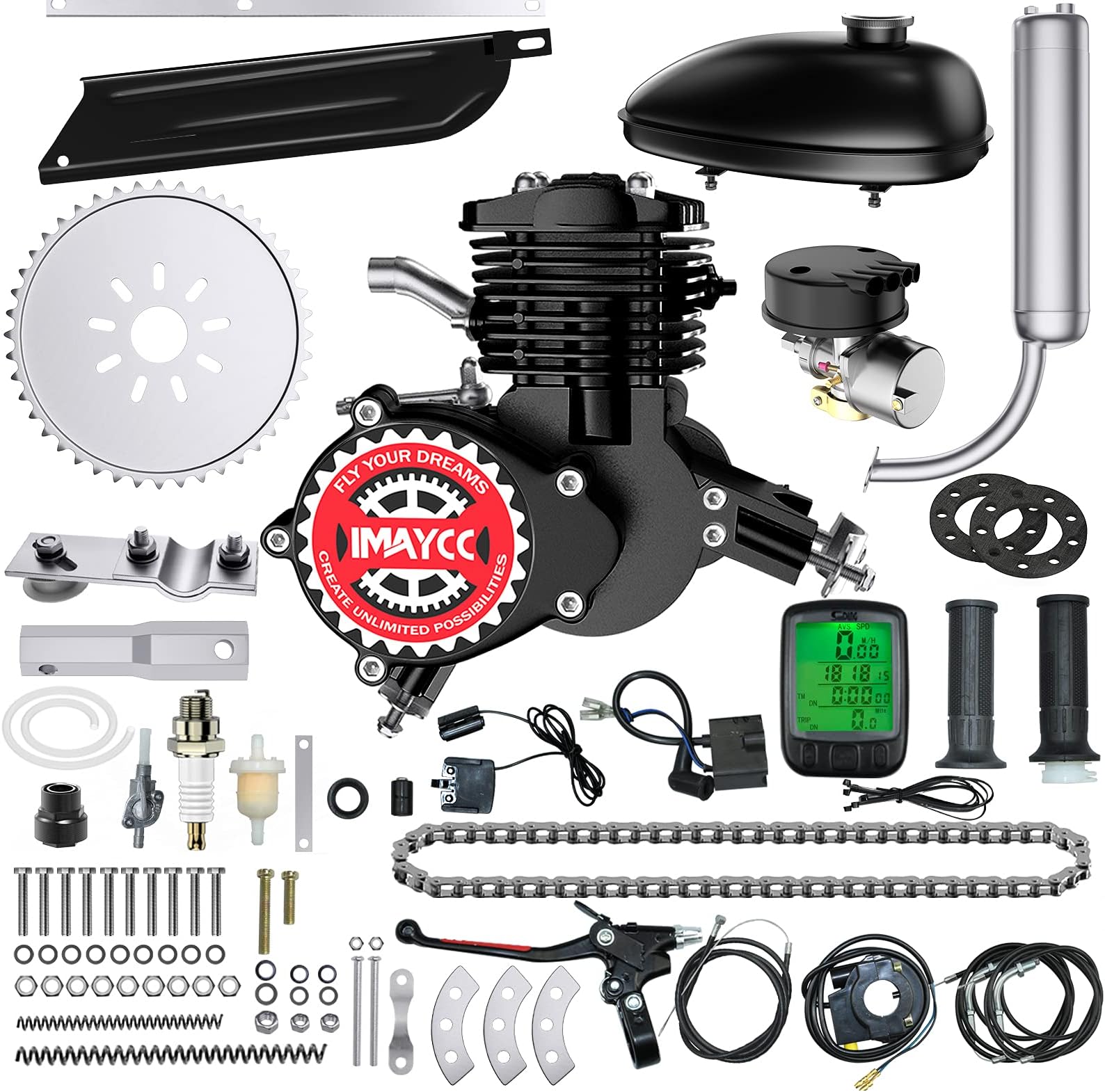 IMAYCC Bike Motor Kit 80cc Motorized Bike Kit 2 Stroke Gas Bicycle Engine Conversion Kit Fit for 26-28" Bikes(80CC Black)