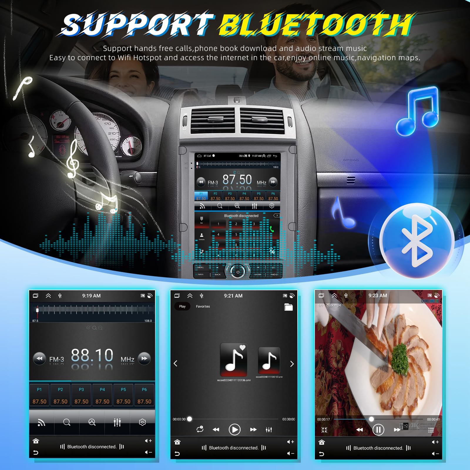 Radio samochodowe 2G + 64G Android do Peugeot 407 2004-2011,9 cala ekran dotykowy stereo, bezprzewodowe Carplay i Android Auto/GPS/WiFi/Bluetooth/EQ/FM RDS, radio