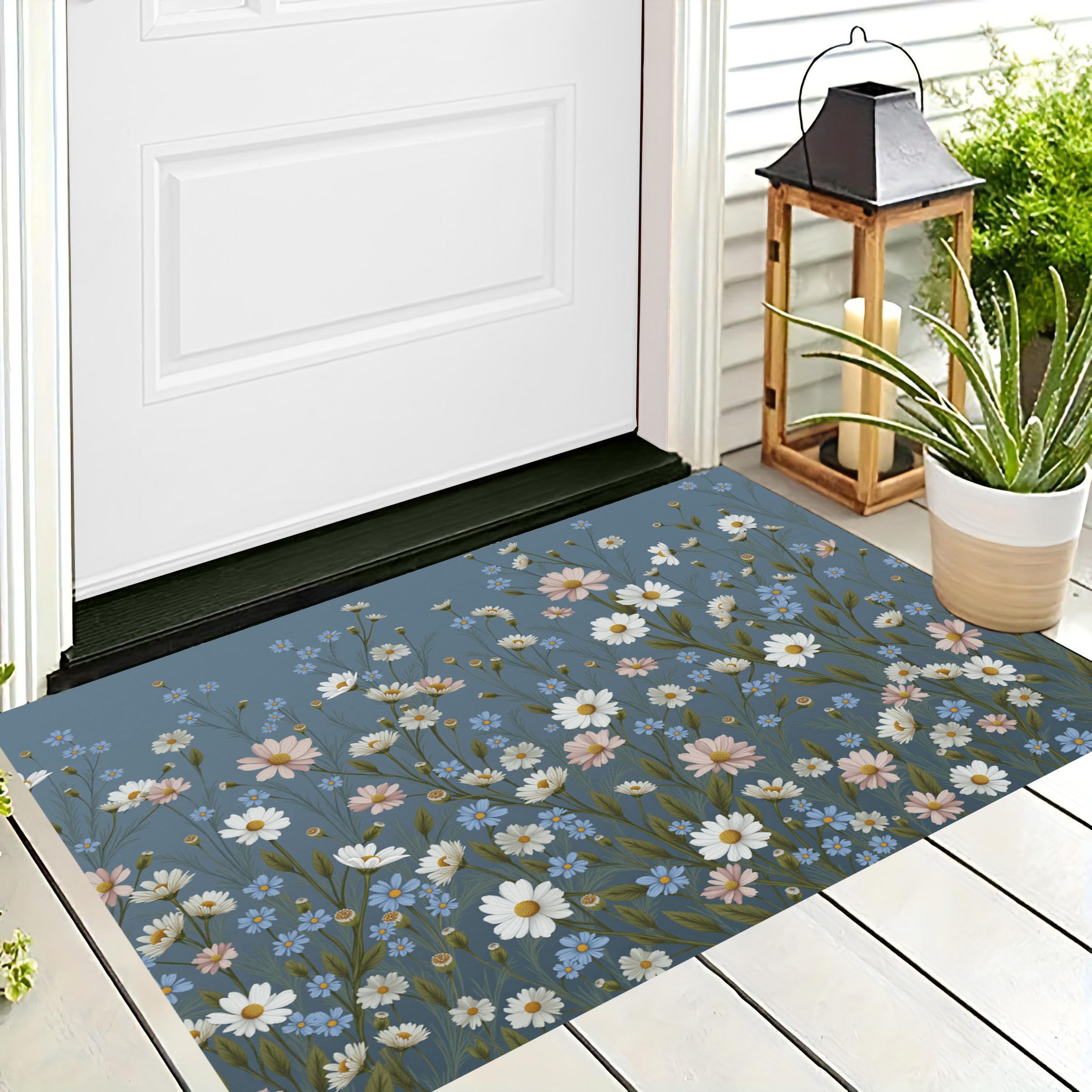Paillasson lavable pour salon chambre cuisine bleu-gris tapis entrée 50x80