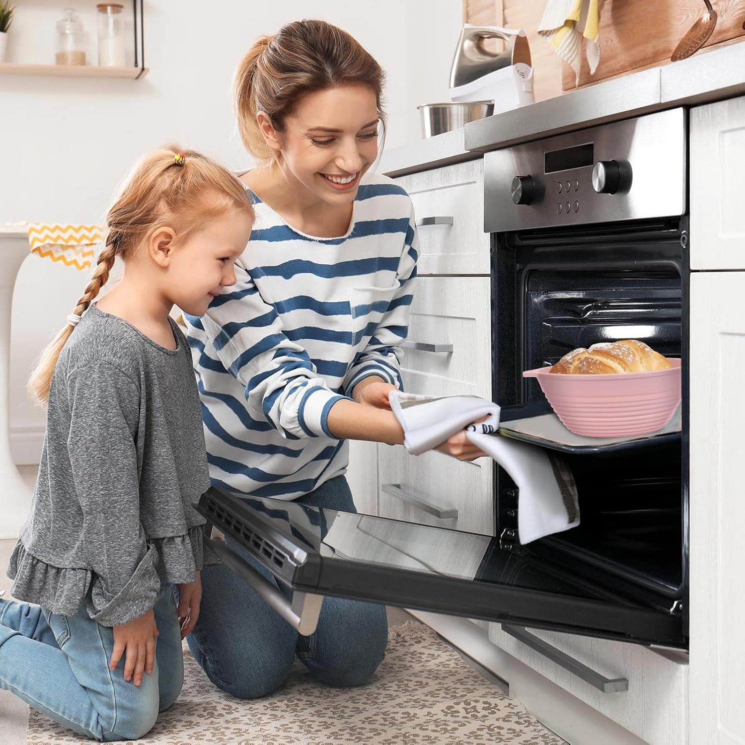 4 Pcs Upgraded Silicone Sourdough Bread Proofing Basket with Handles - Reinforced Rim Support, 9 Inch Foldable Bowls for Sourdough Bread Baking, Oven & Dishwasher Safe-BPA Free(Green,Beige,Pink,Blue) - Image 7