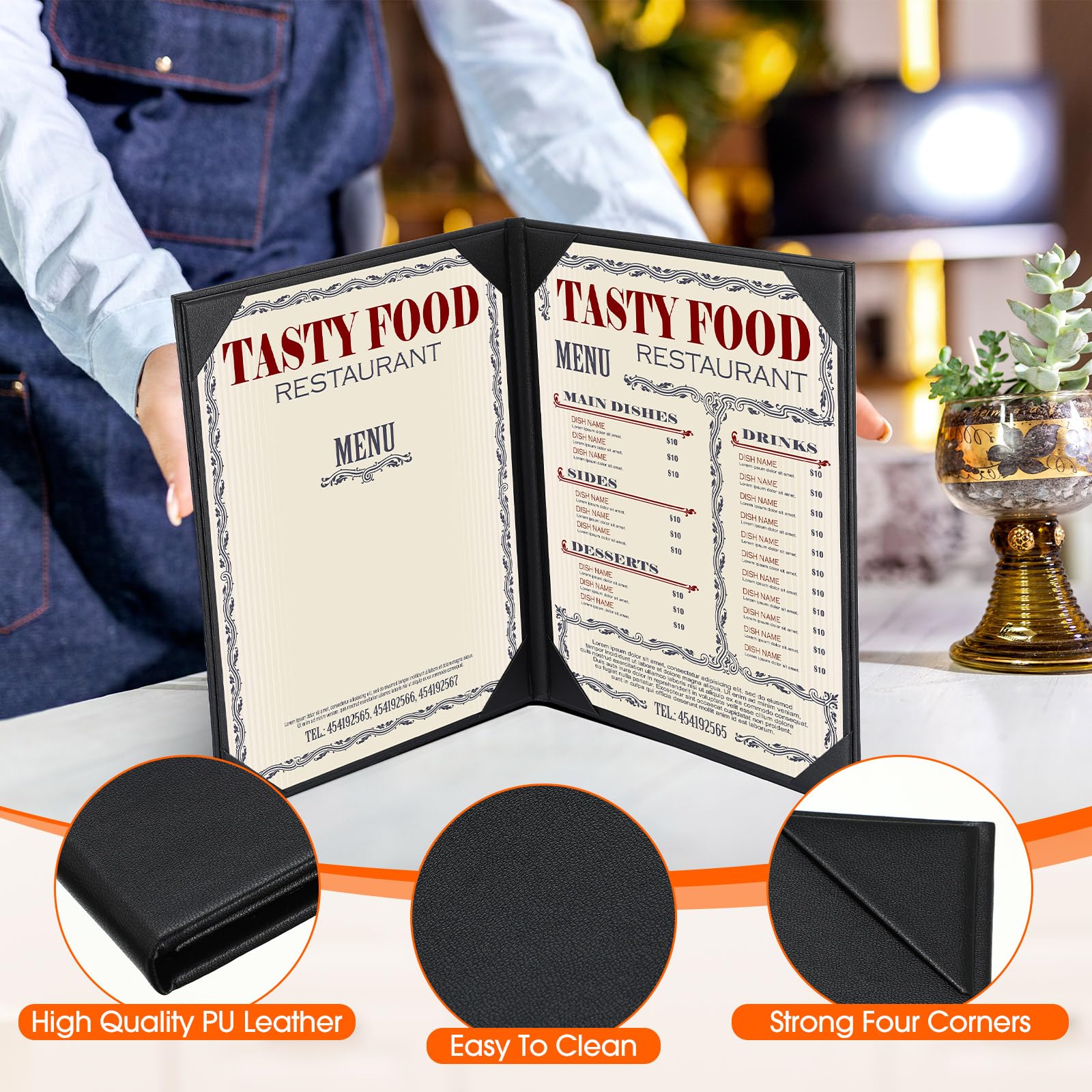 Skyygemm 10 soportes de cuero para menús de 8.5 x 14 pulgadas, impermeables, de doble vista, de cuero, para menú, libro, cena, 2 vistas para restaurante, hotel, bar